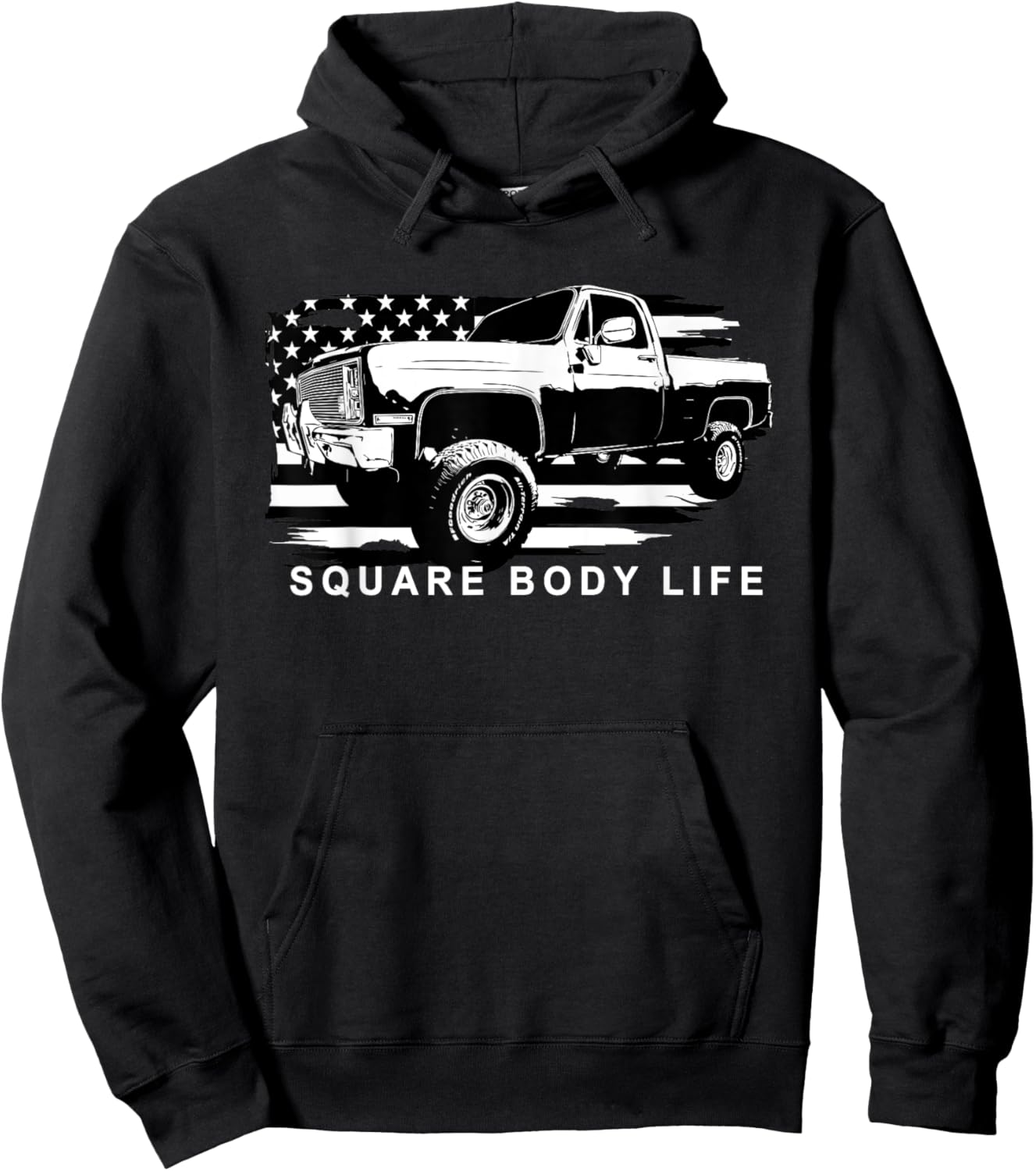 Squarebody Truck American Flag Square Body Hoodie - Hoodie | Black