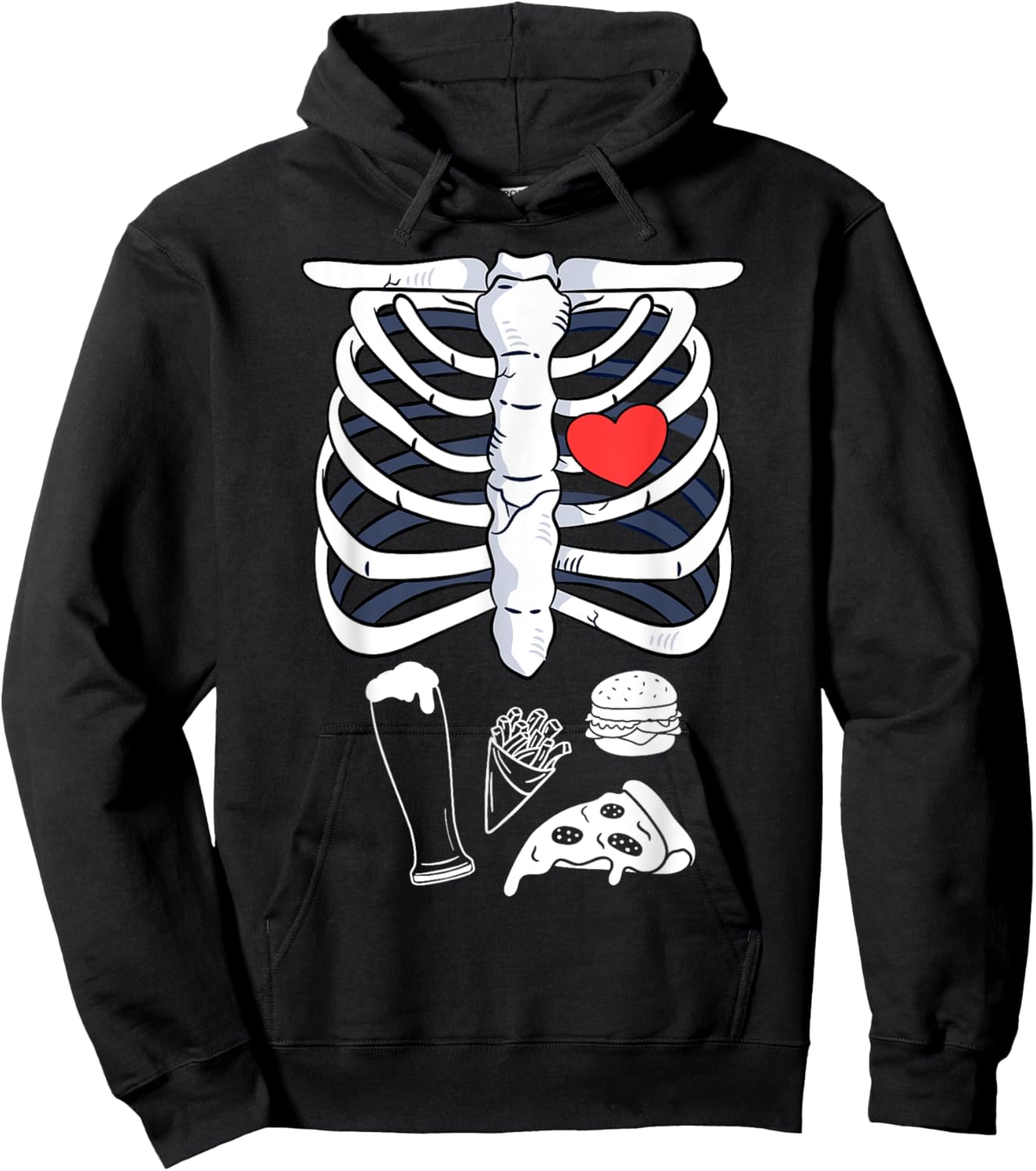 Skeleton Halloween Beer Pizza French Fries Burger Costume Hoodie - Hoodie | Black