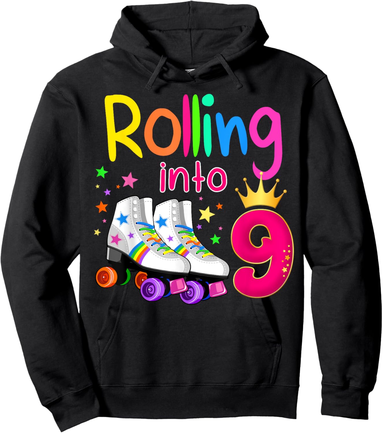 Rolling Into 9 Roller Skater 9th Birthday 9 years old B-day Hoodie - Hoodie | Black