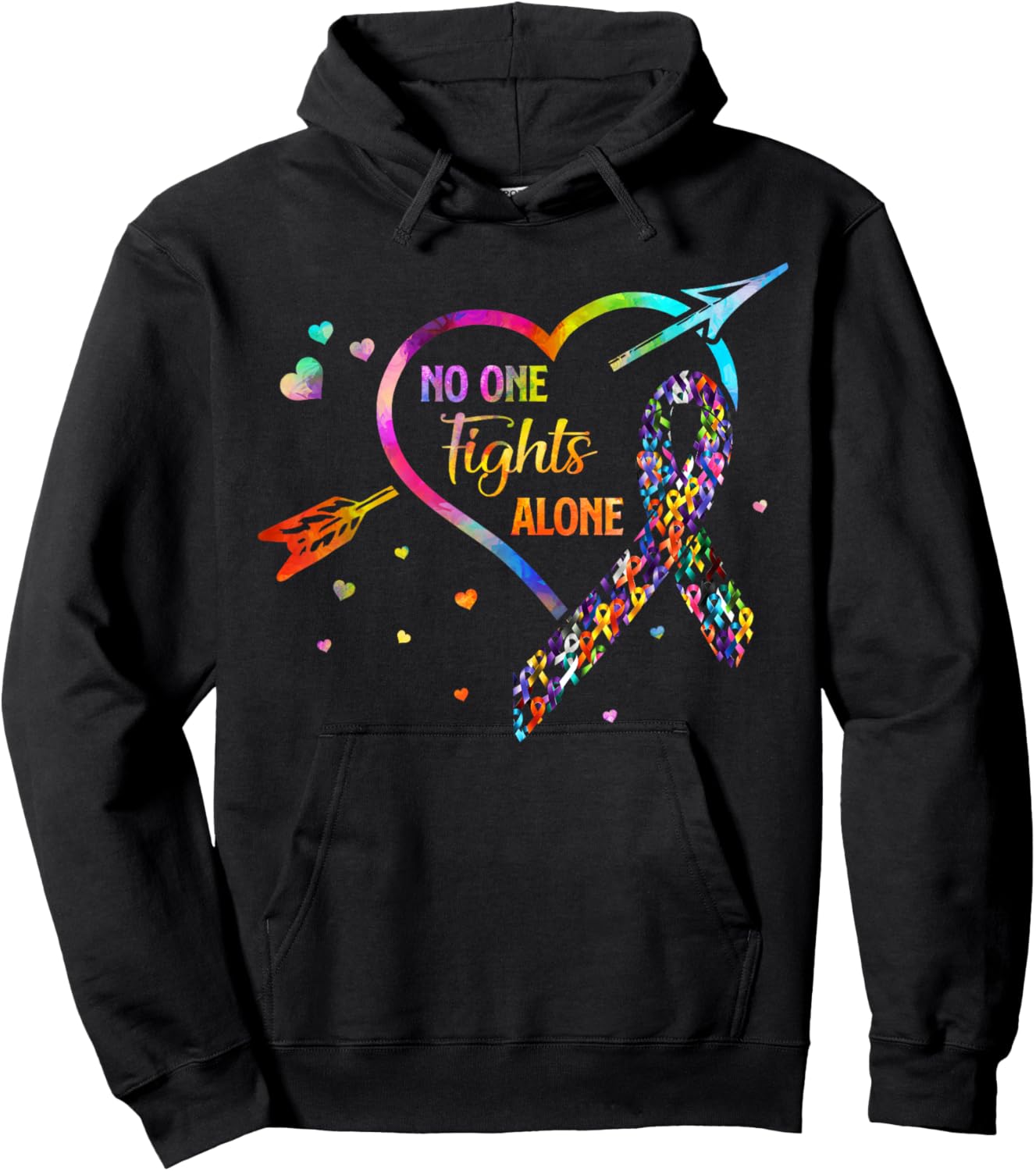 No One Fight Alone Arrow Heart Fight Cancer Ribbon Hoodie - Hoodie | Black
