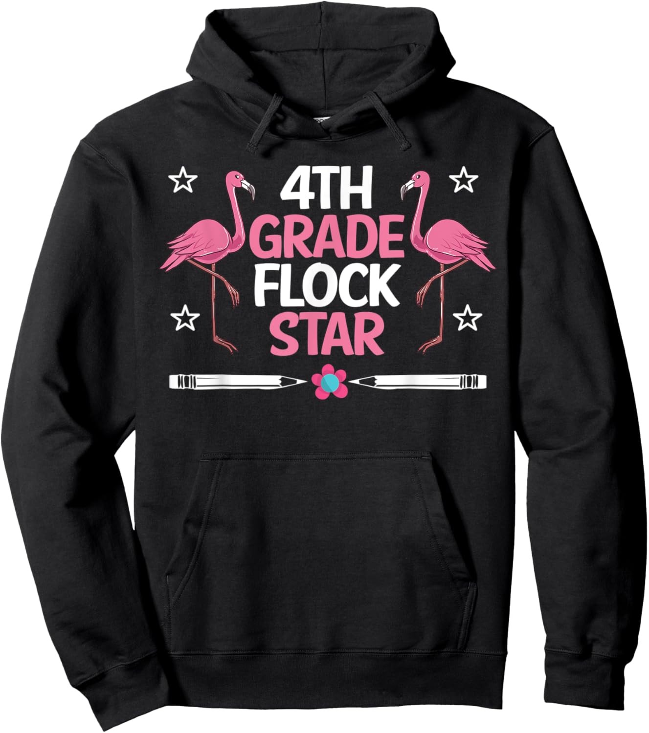 4th Grade Flock Stars Flamingo Teacher Student Kids Gifts Hoodie - Hoodie | Black