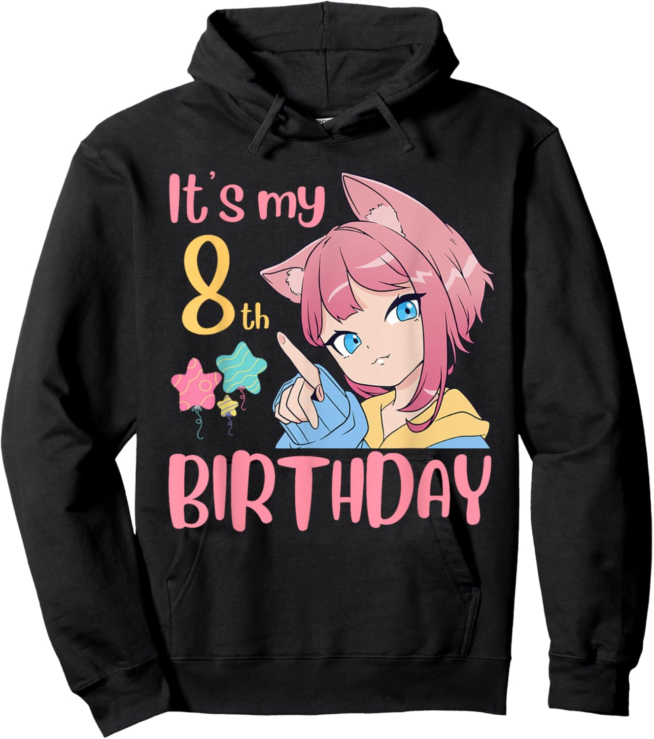 It's My 8th Birthday Anime Birthday Girl 8 Years Old Bday Hoodie - Hoodie | Black