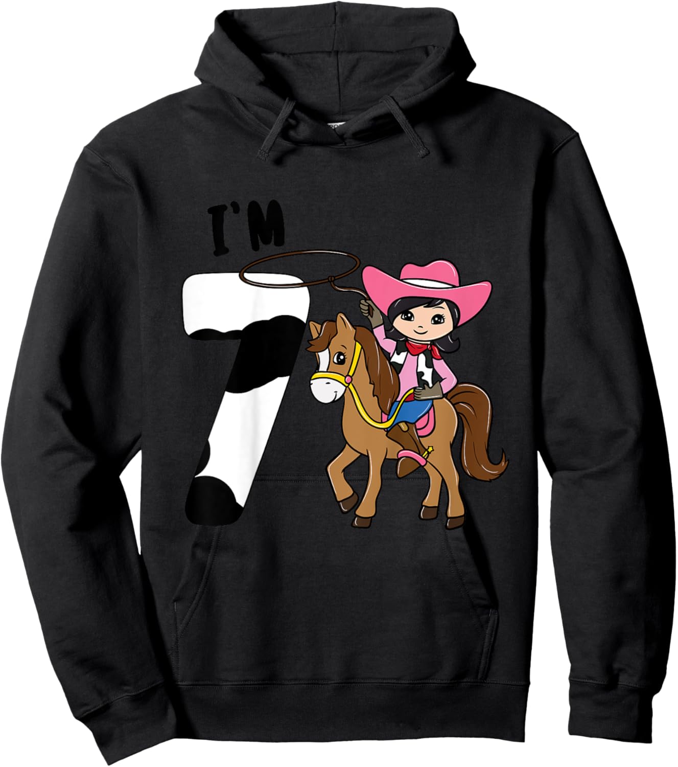 I'm 7 - Cute Horse Riding Cowgirl 7th Birthday Girls Hoodie - Hoodie | Black