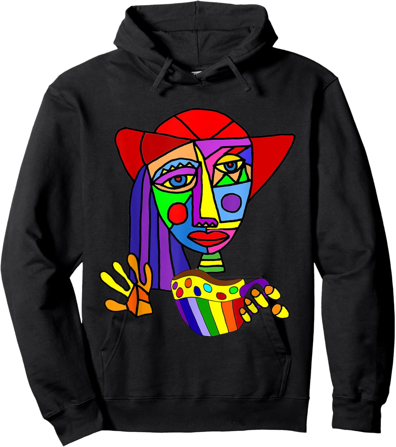 Smileteesfunny Funny Woman Drinking Coffee Cubism Art Hoodie - Hoodie | Black