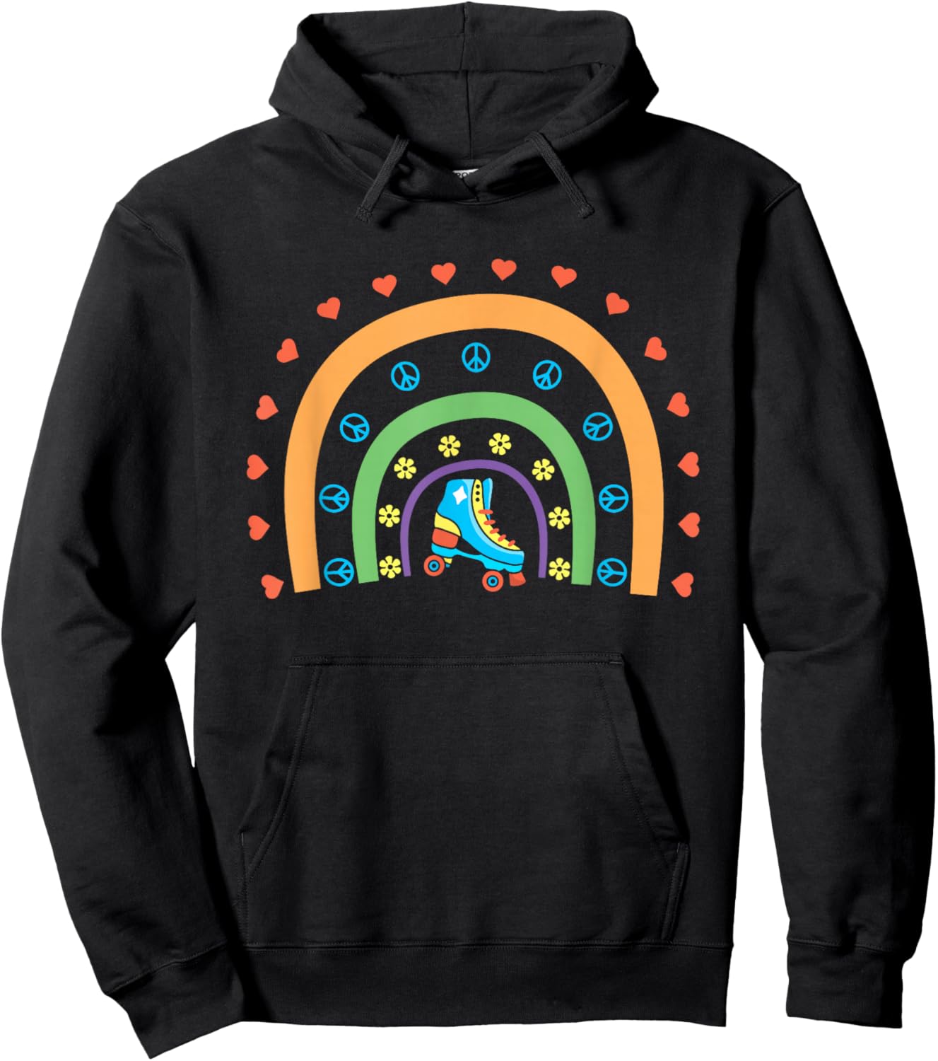 Cool Roller Skating Skate Girl Rainbow Hoodie - Hoodie | Black