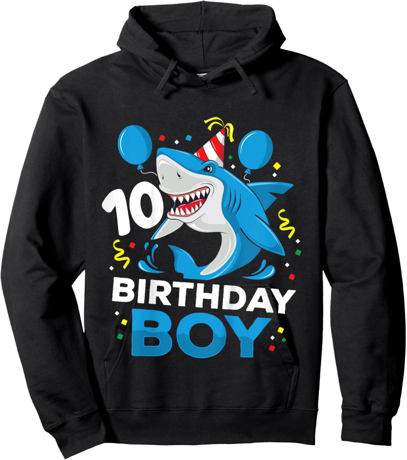 Kids 10th Birthday Boy Shark Ocean Theme Party 10 Years Old Boys Hoodie - Hoodie | Black