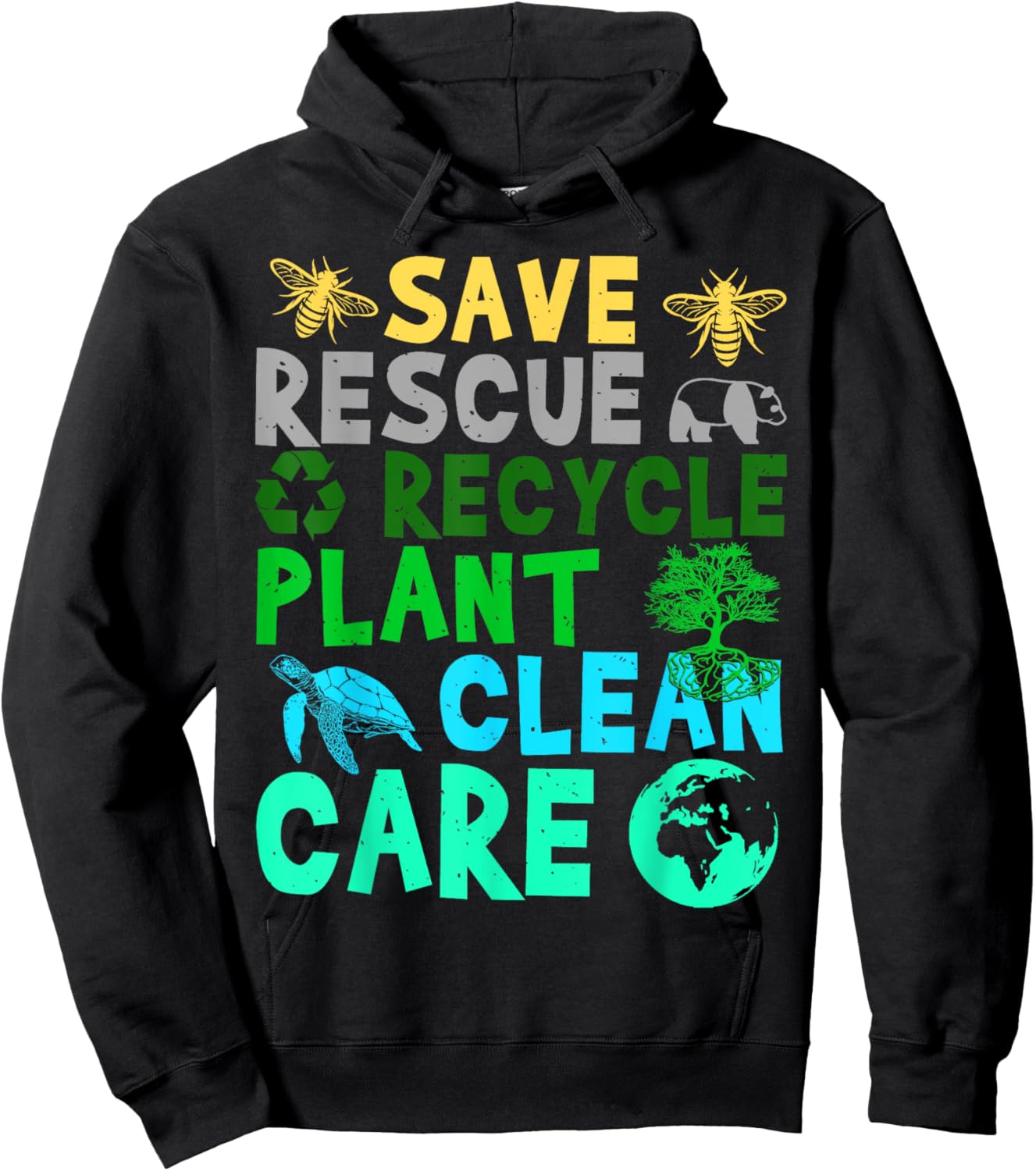 Earth Day Save Bees Rescue Animals Recycle Plastict 2022 Hoodie - Hoodie | Black