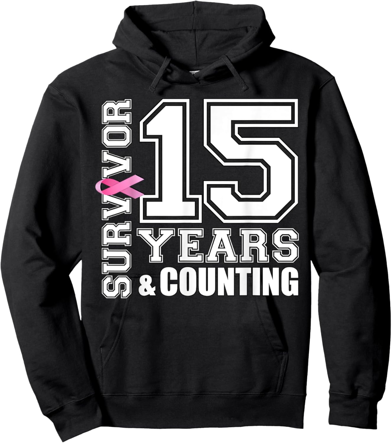 15 Years Breast Cancer Survivor Pink Ribbon Gifts Hoodie - Hoodie | Black
