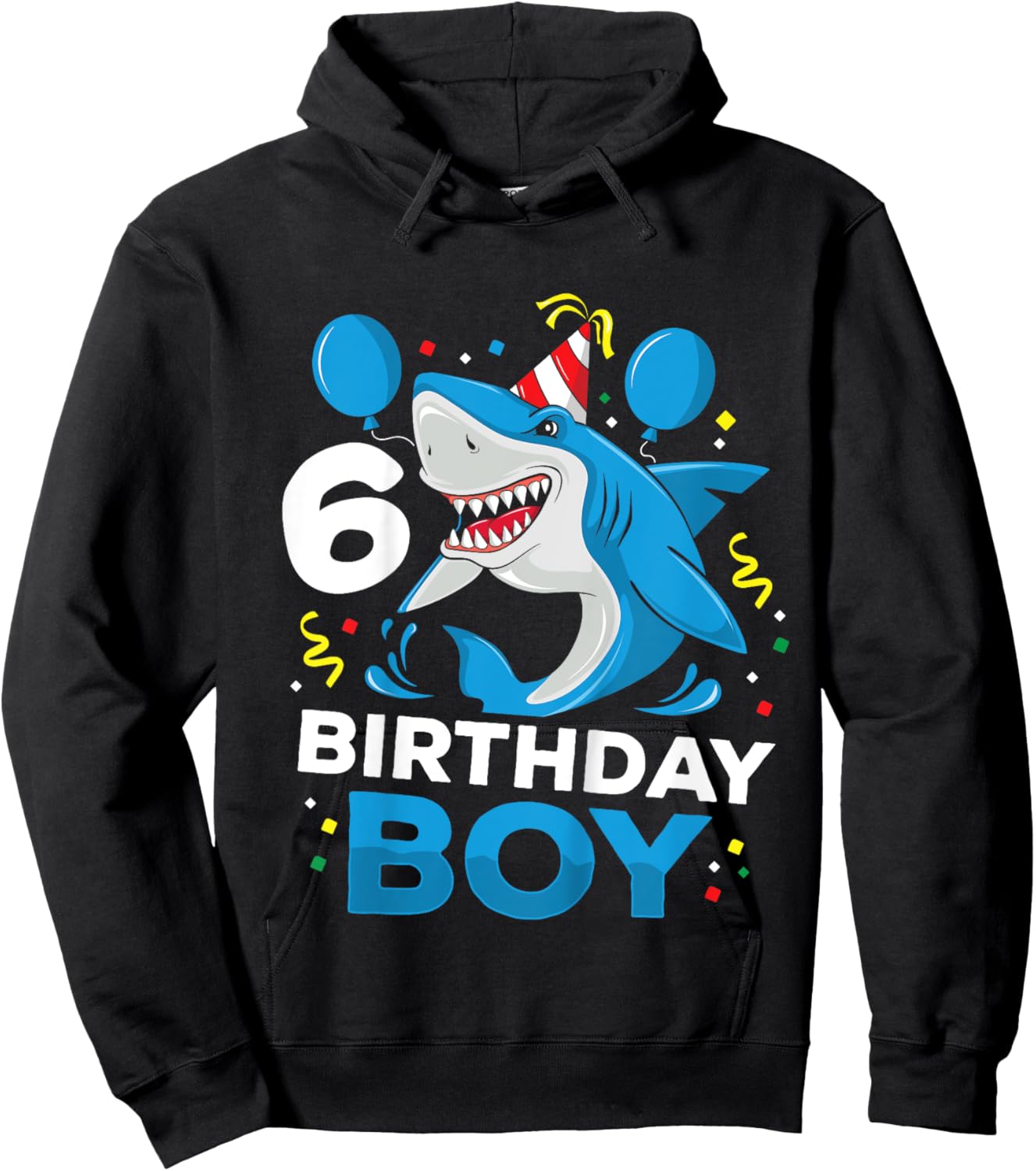 Kids 6th Birthday Boy Shark Ocean Theme Party 6 Years Old For Boy Hoodie - Hoodie | Black