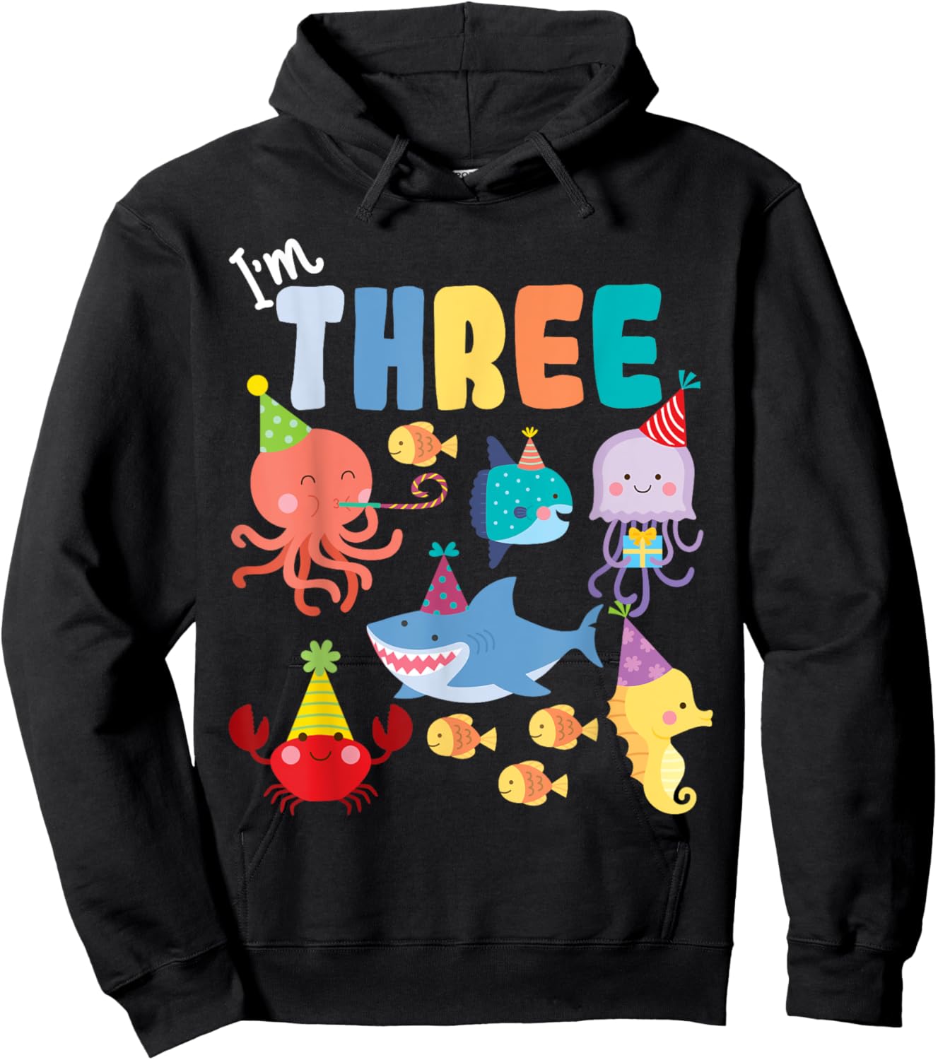 Cute Sea Animals Ocean Creatures Party 3rd Birthday 3 Three Hoodie - Hoodie | Black