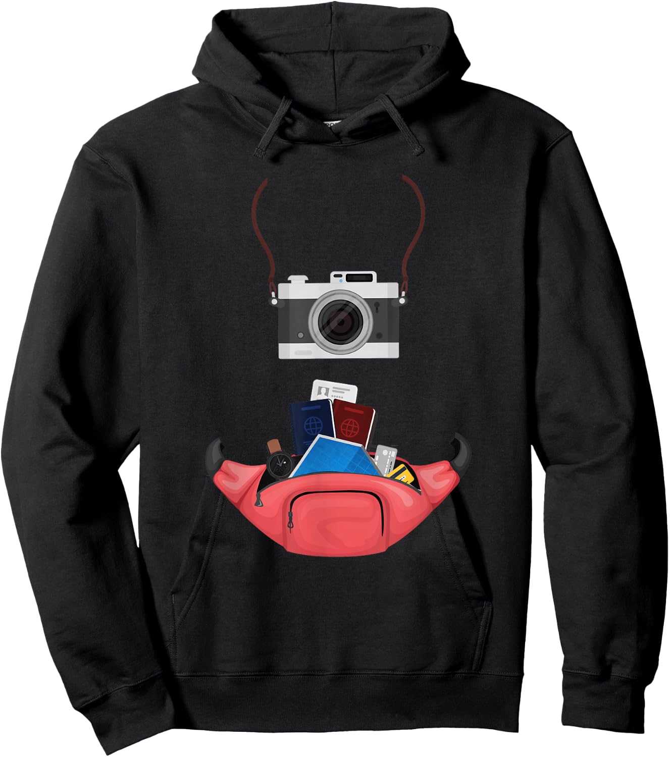 Tourist Spirit Day Camera Passport Map and Camera Tourism Hoodie - Hoodie | Black