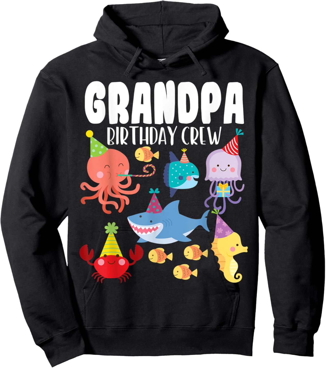 Cute Sea Animals Ocean Creatures Party Grandpa Birthday Crew Hoodie - Hoodie | Black