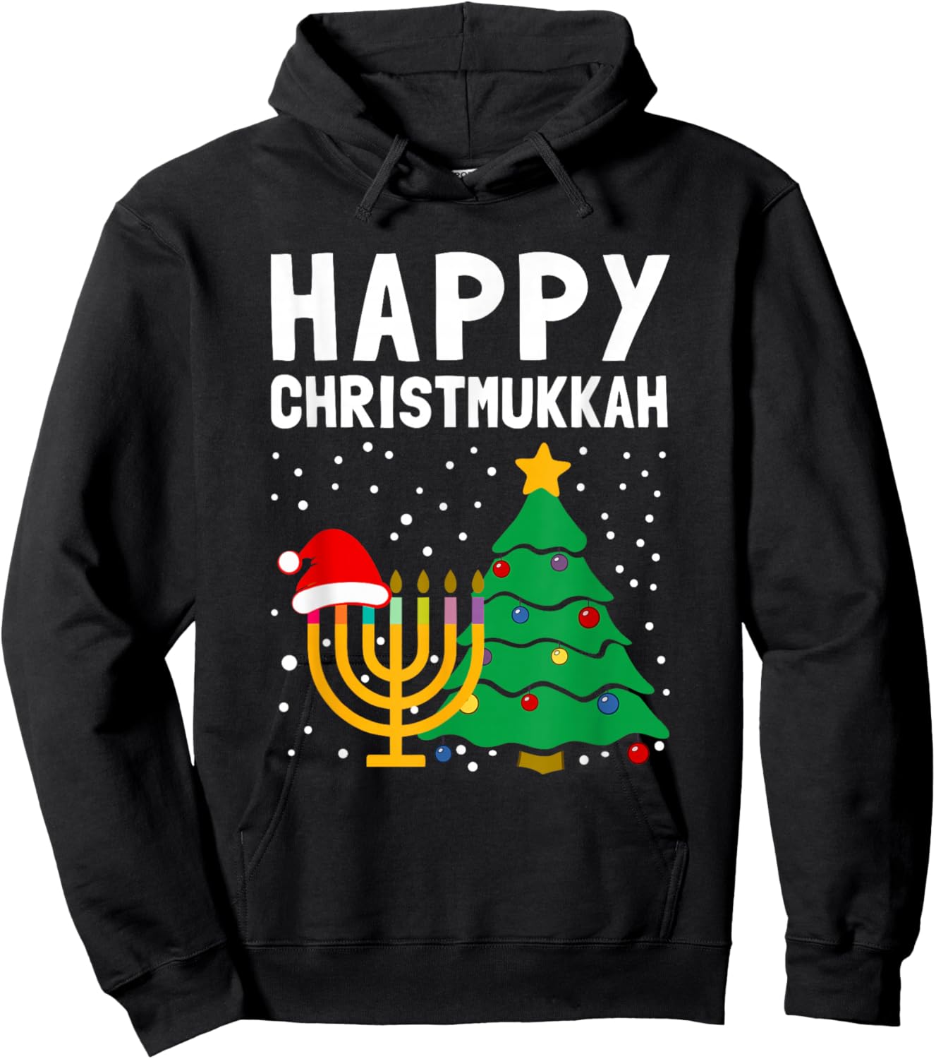Happy Christmukkah Jewish Christmas Hanukkah Chanukah Gift Hoodie - Hoodie | Black