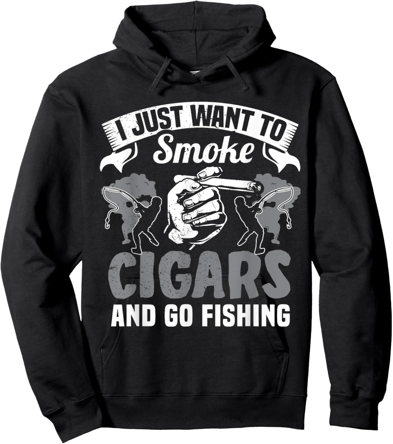 Fisherman Cigar Smoker Fishermen Smoke Cigars Fishing Lover Hoodie - Hoodie | Black