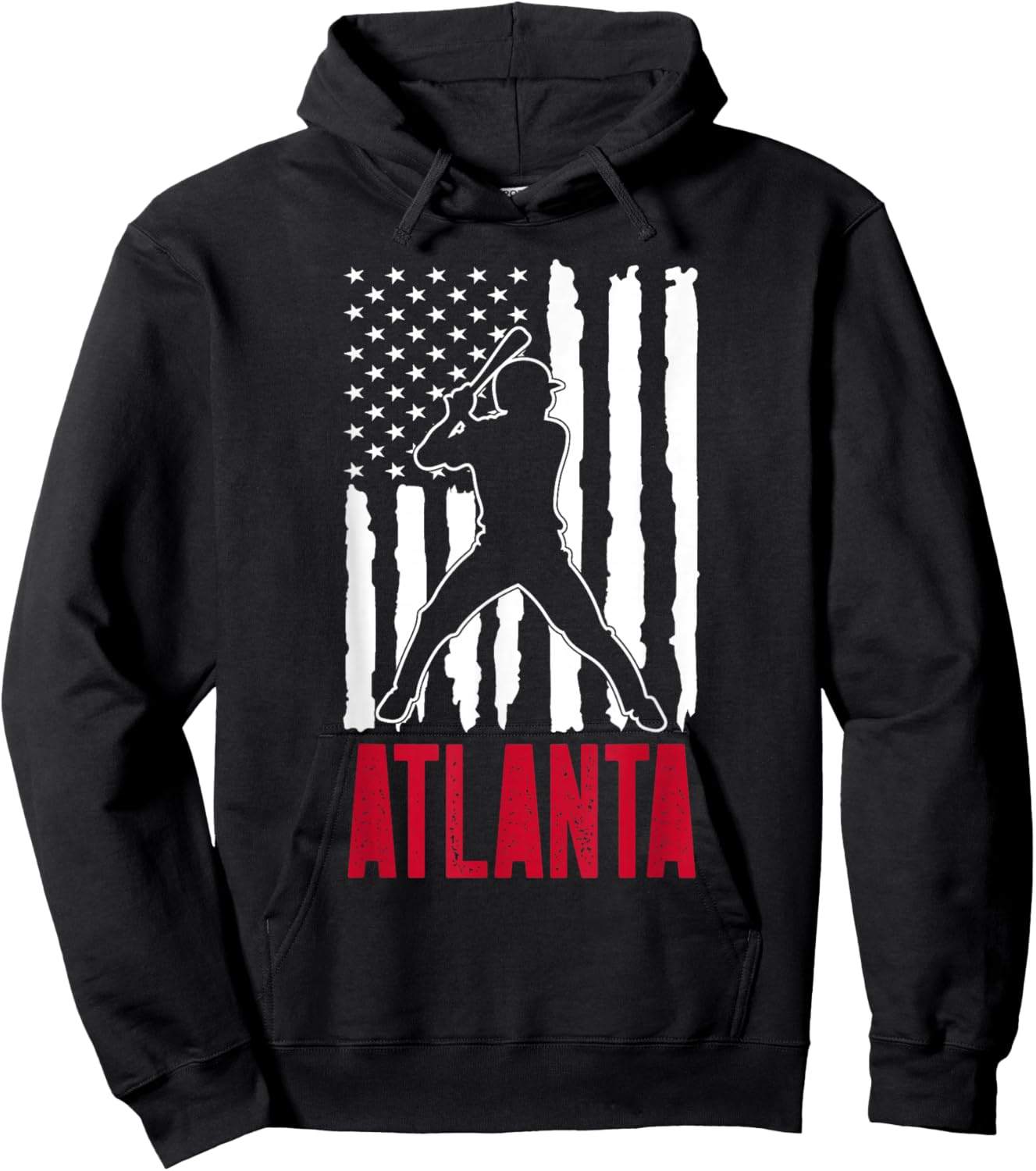 Vintage Atlanta American Flag Distressed Baseball Hoodie - Hoodie | Black