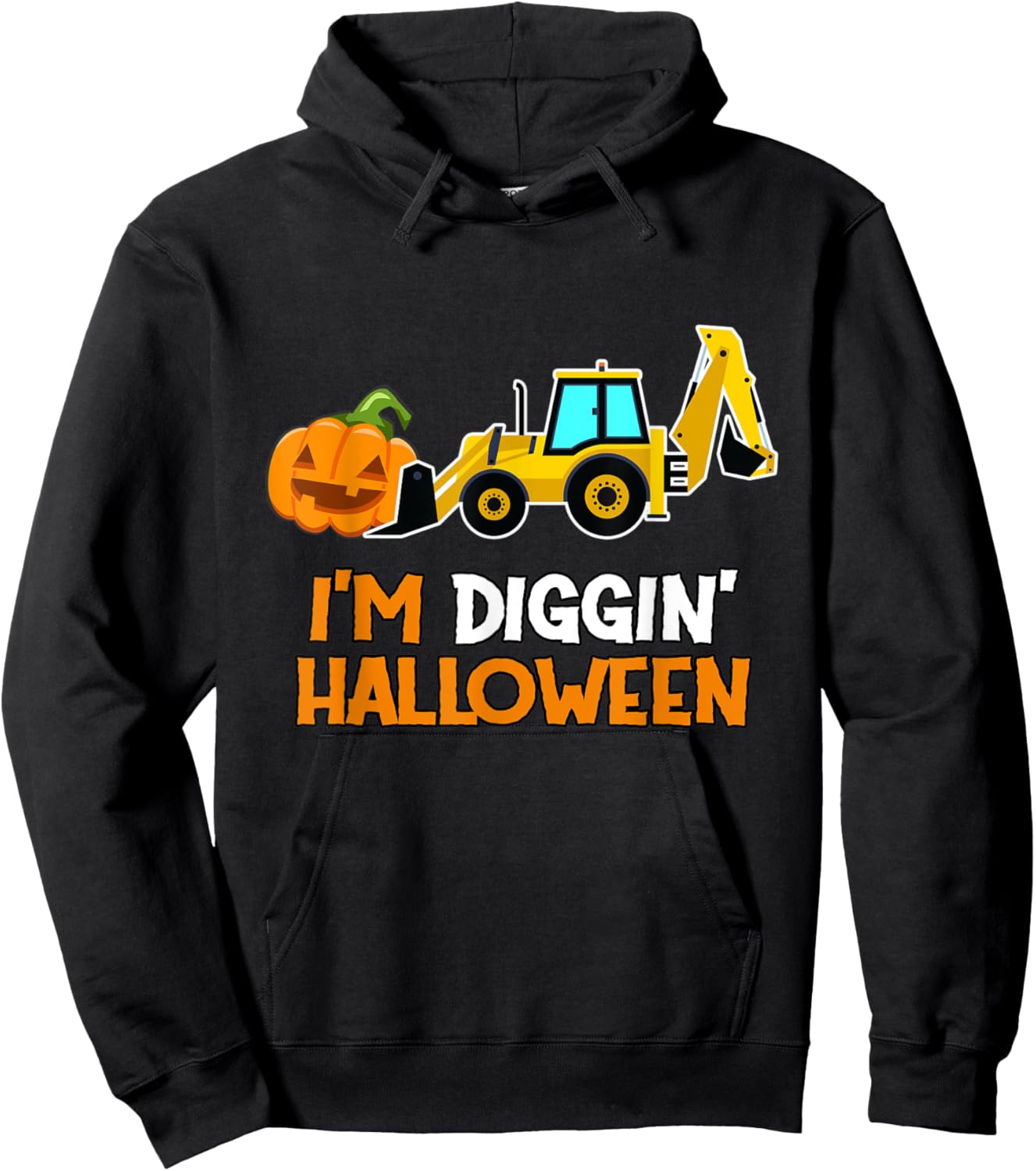 Kids Boys Backhoe Diggin Halloween Toddler Pumpkin Tractor Hoodie - Hoodie | Black