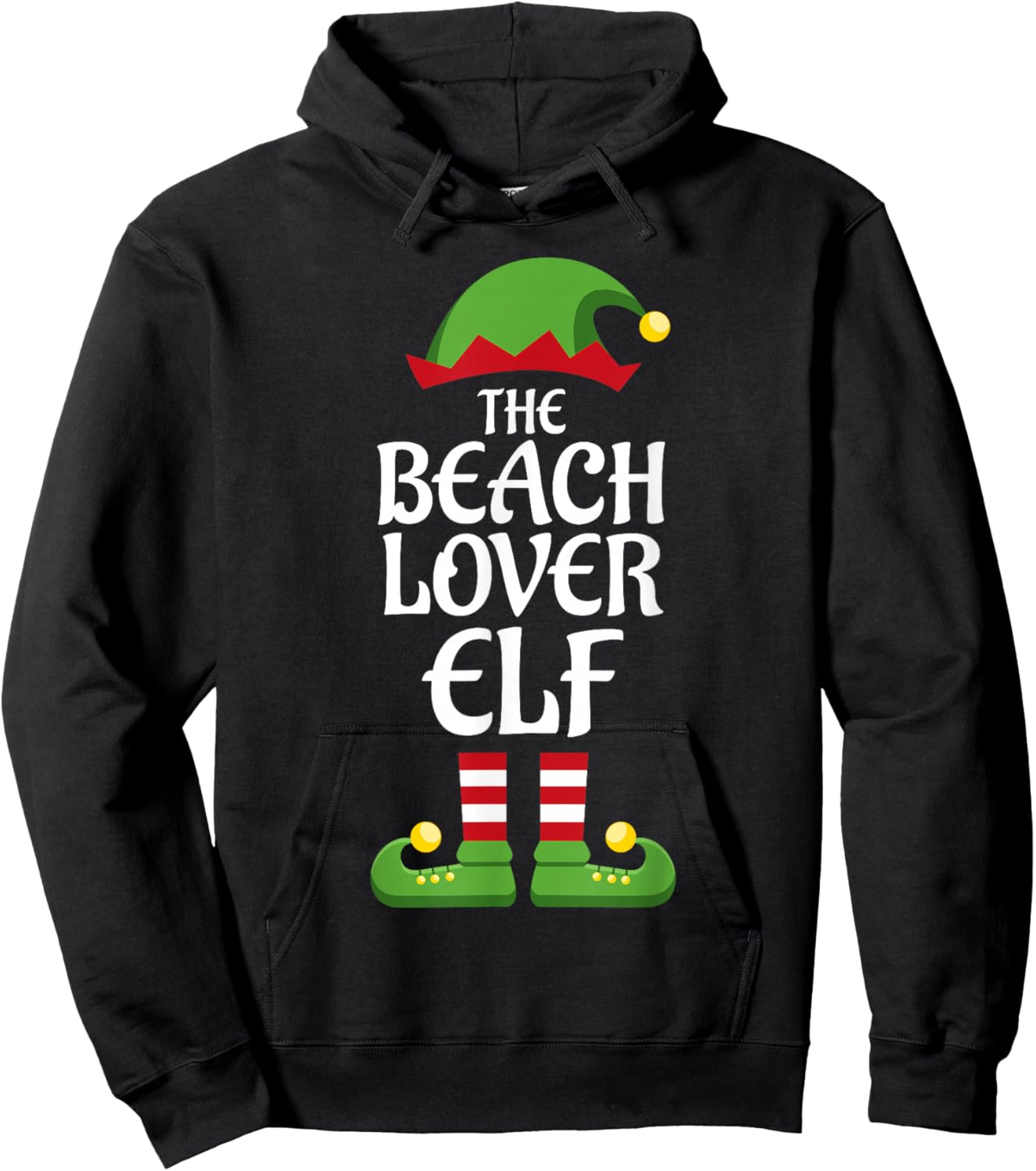 Beach Lover Elf Family Matching Group Christmas Hoodie - Hoodie | Black