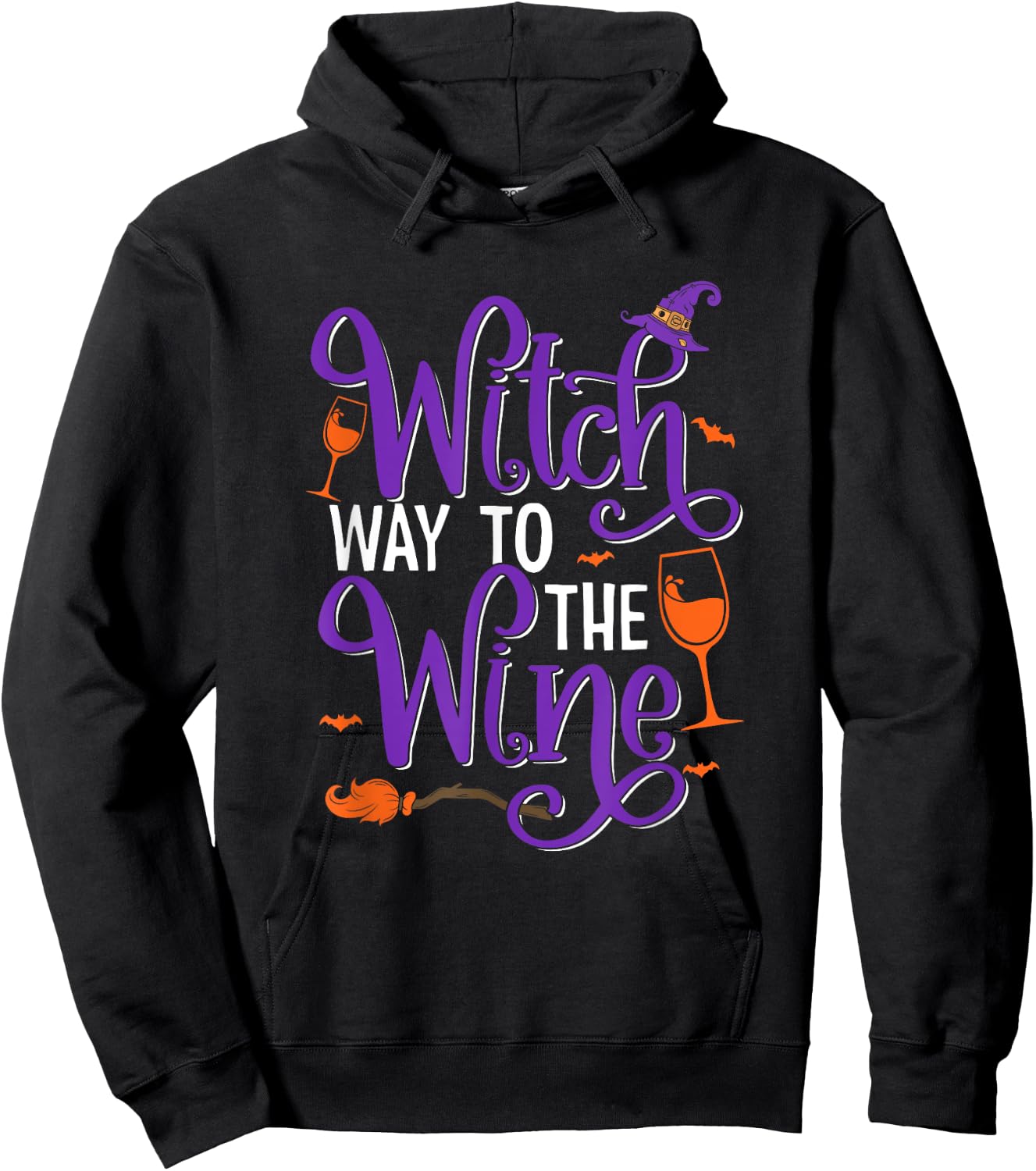 Halloween Wine Witch Way to The Wine Spooky Drinking Hoodie - Hoodie | Black
