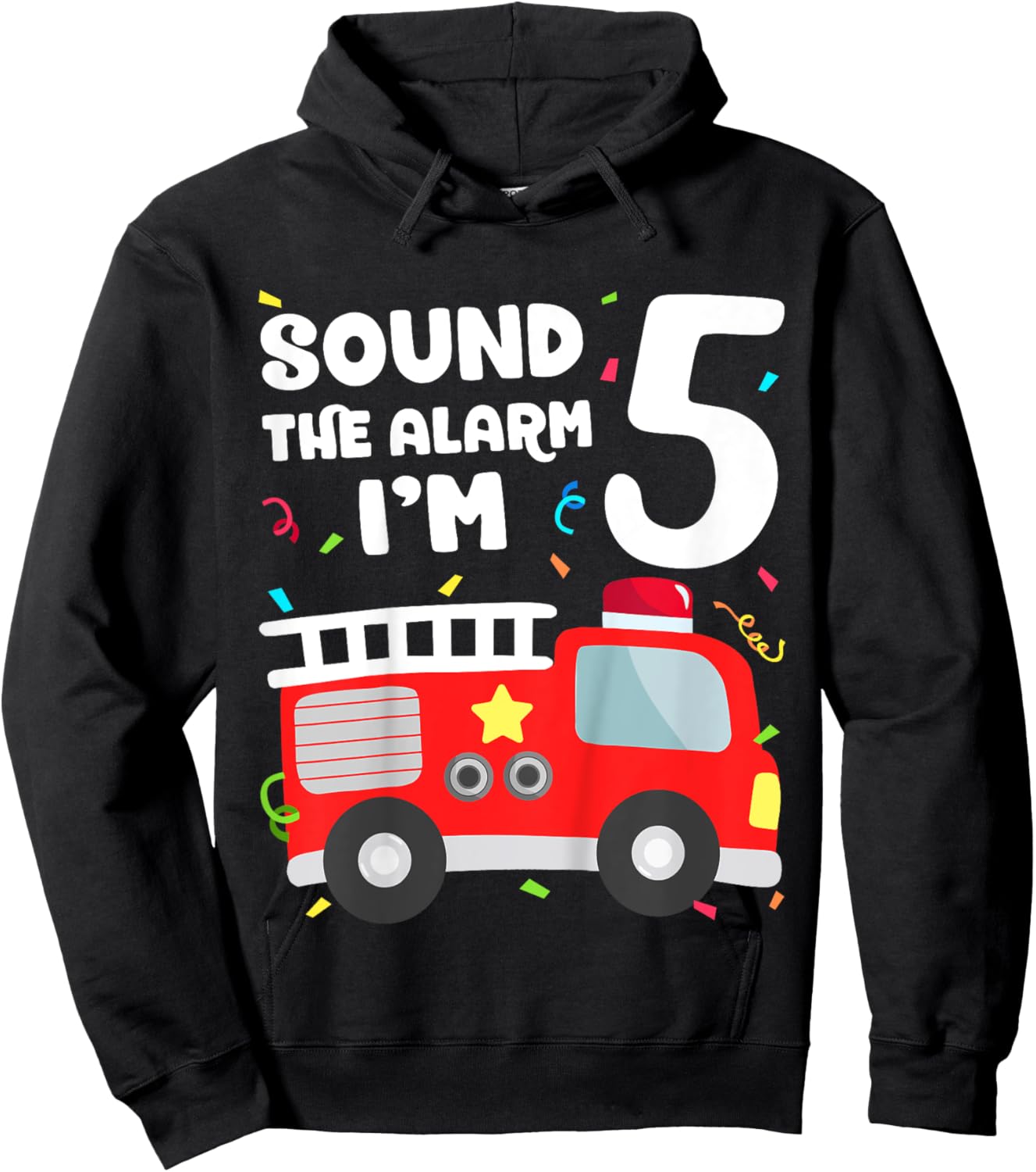 Kids Fire Truck 5th Birthday Toddler Boy Firefighter 5 Year Old Hoodie - Hoodie | Black