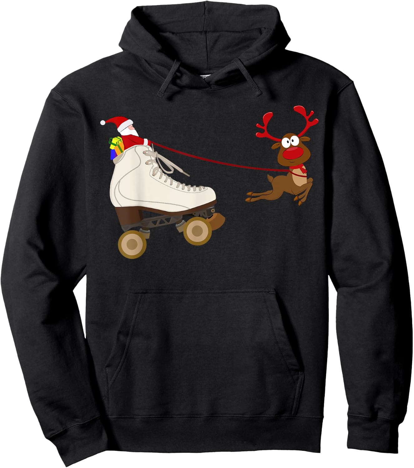 Santa In A Christmas Roller Skate Sleigh Skating Festive Hoodie - Hoodie | Black