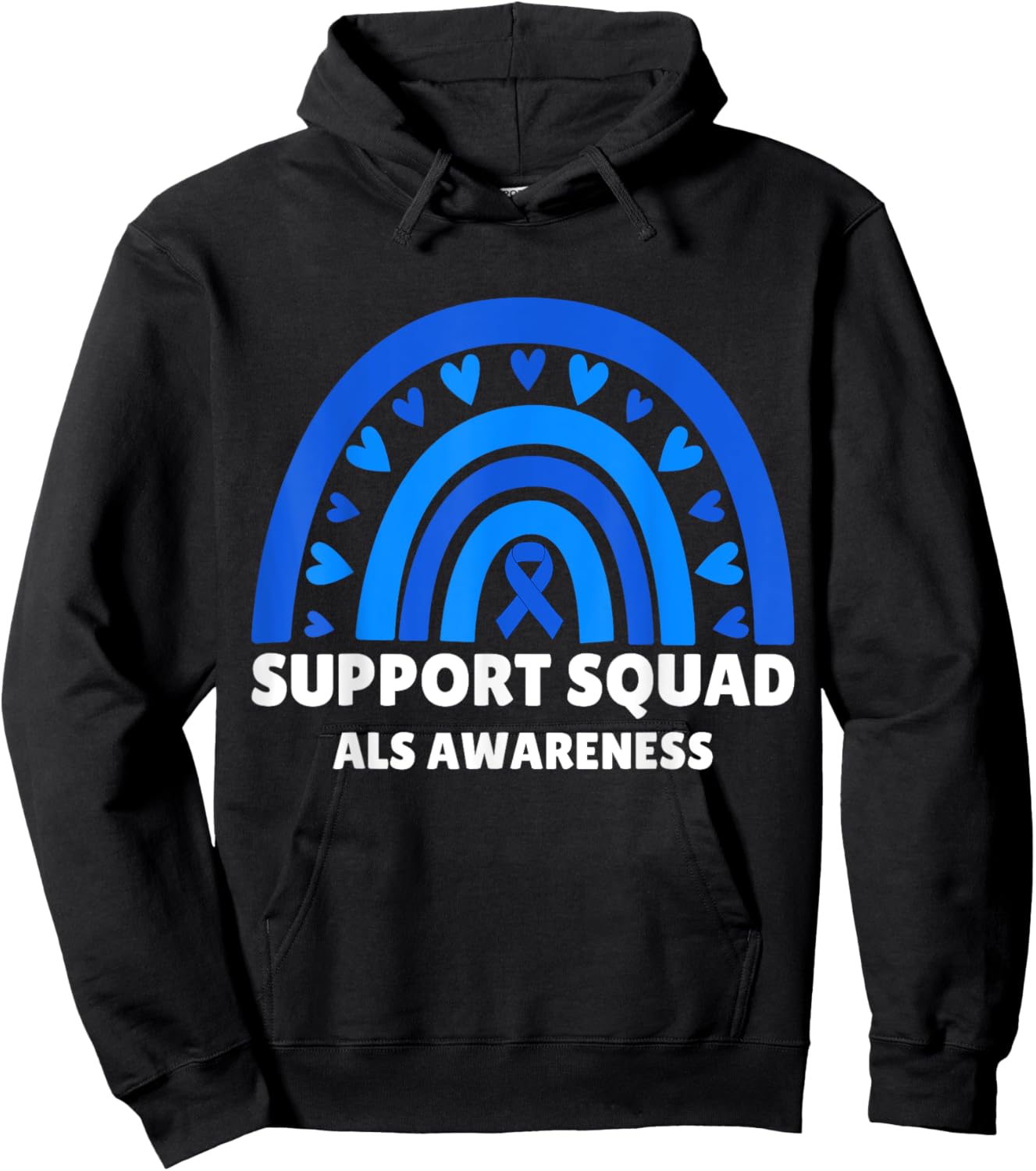 Support Squad ALS Awareness Month Men Women Kids Blue Ribbon Hoodie - Hoodie | Black