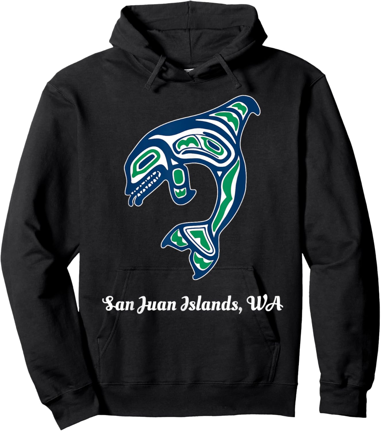 Green Native American San Juan Islands WA Orca Killer Whale Hoodie - Hoodie | Black