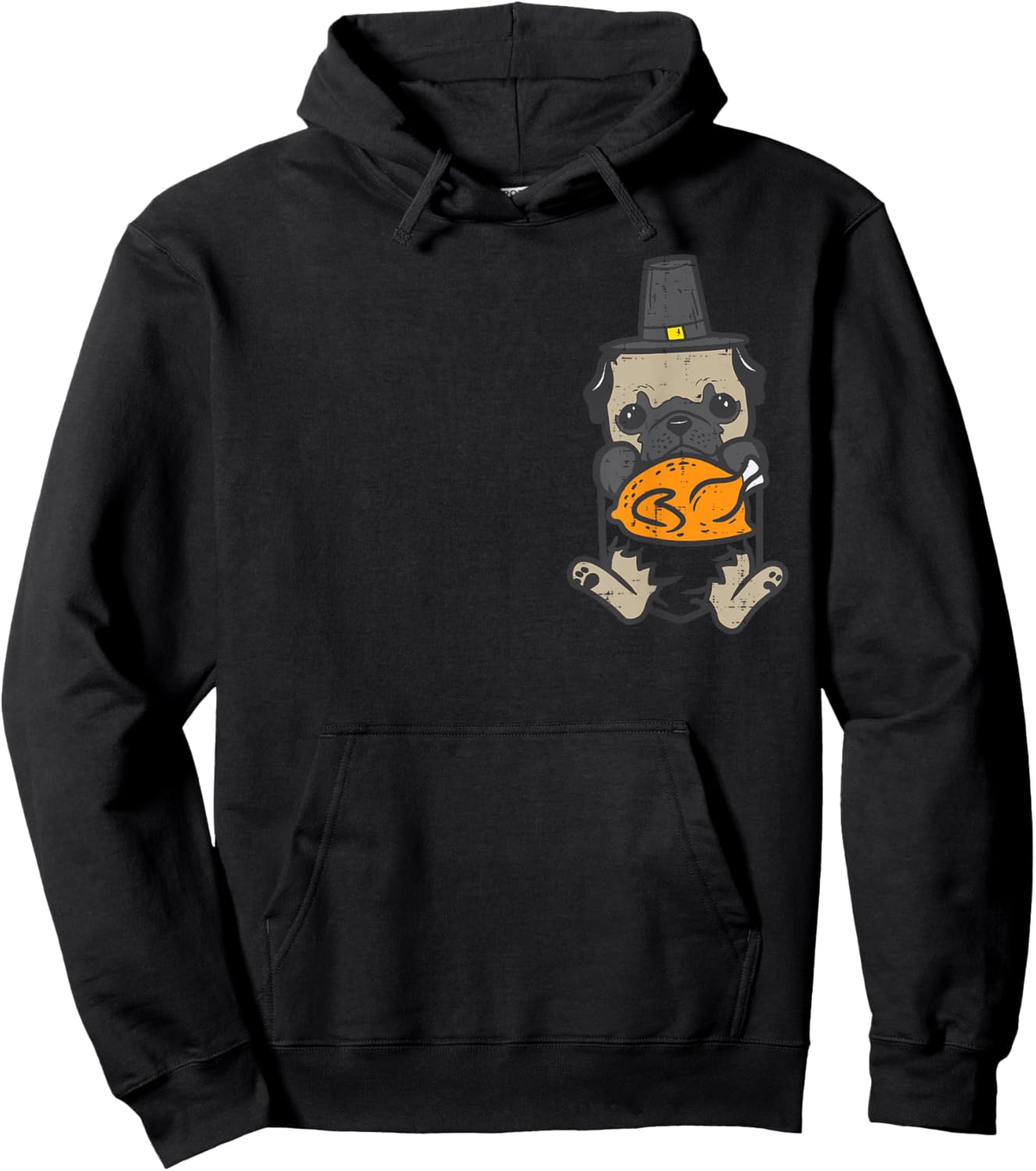 Pocket Pilgrim Pug Turkey Thanksgiving Dog Men Women Kids Hoodie - Hoodie | Black