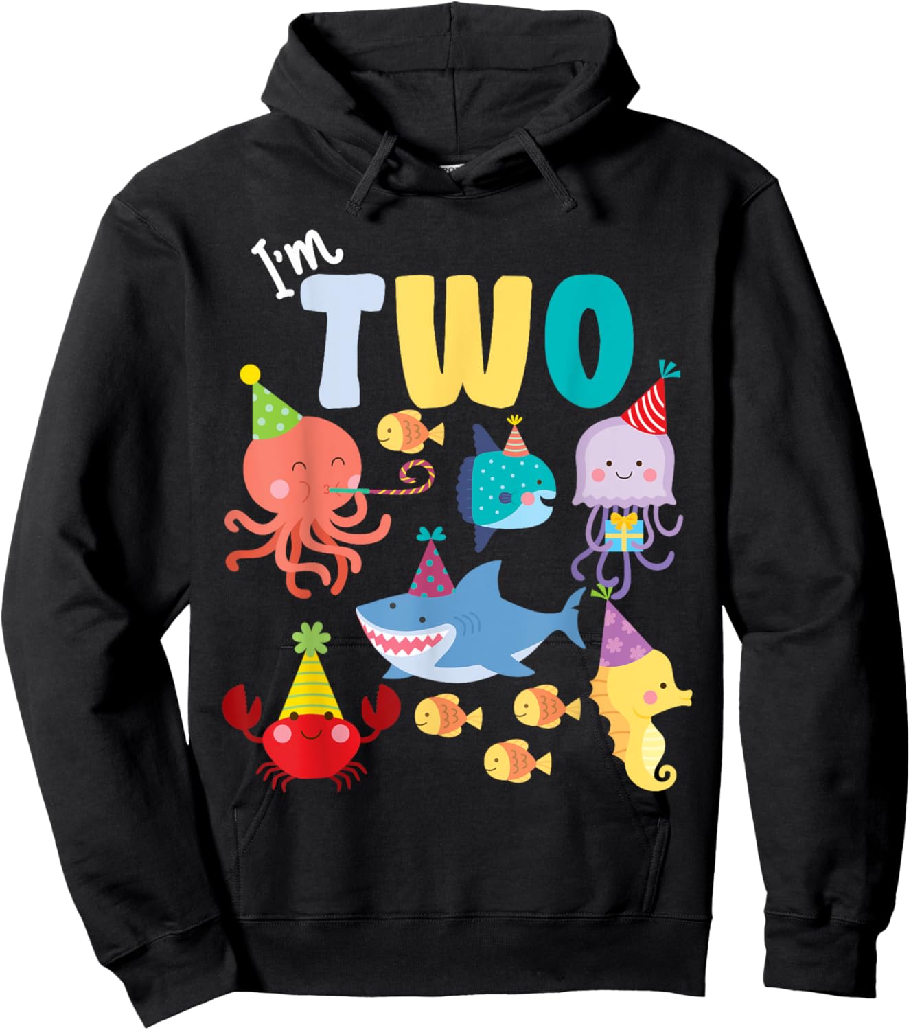 Cute Sea Animals Ocean Creatures Party 2nd Birthday I'm Two Hoodie - Hoodie | Black