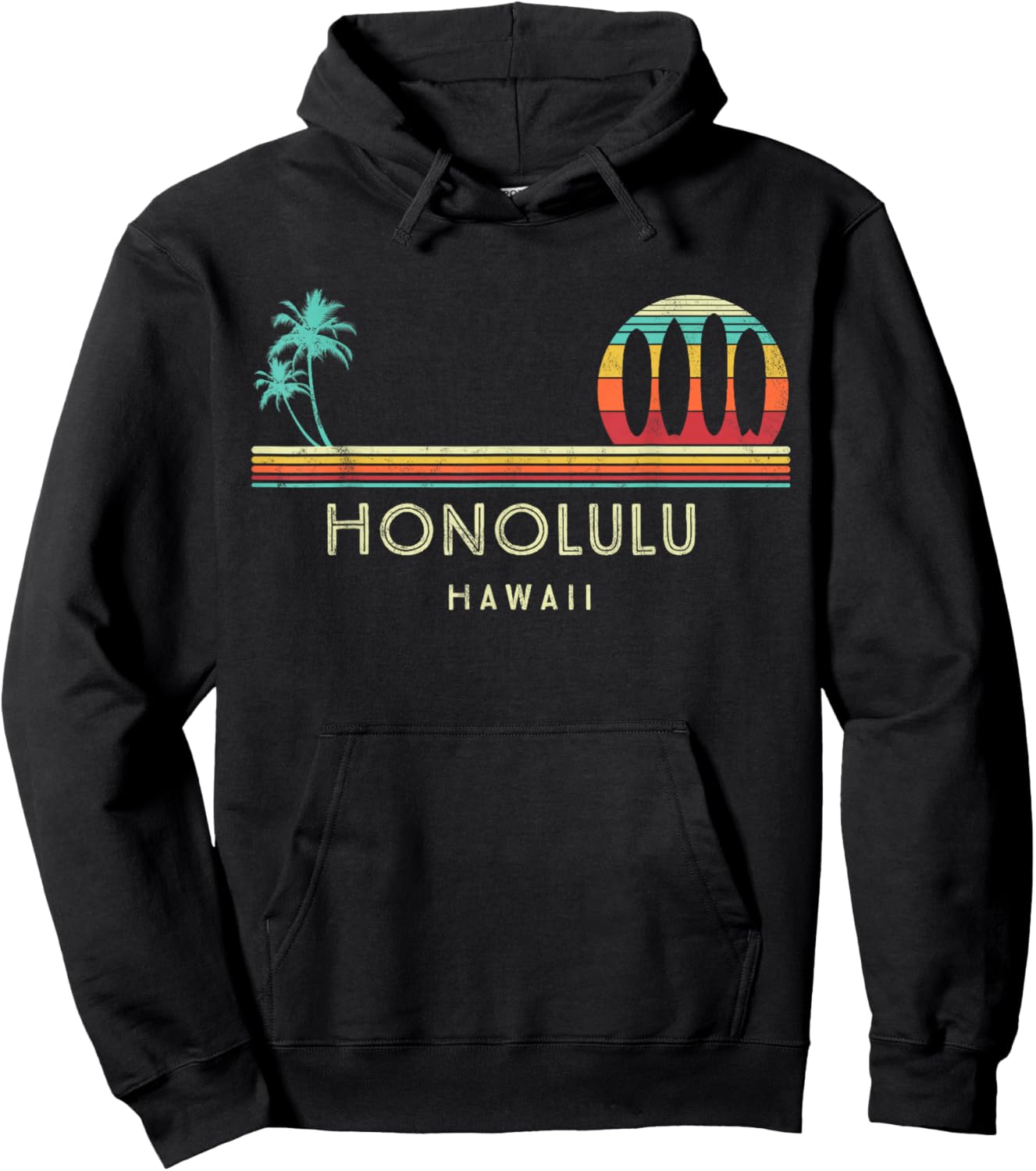 Vintage Hawaii Honolulu - Palm trees Tropical - Surf Hoodie - Hoodie | Black