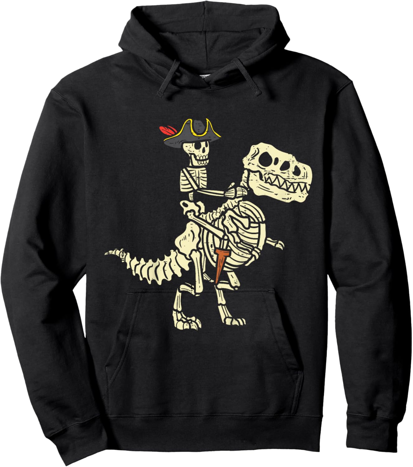 Kids Skeleton Pirate On Trex Halloween Dinosaur Toddler Boys Kids Hoodie - Hoodie | Black