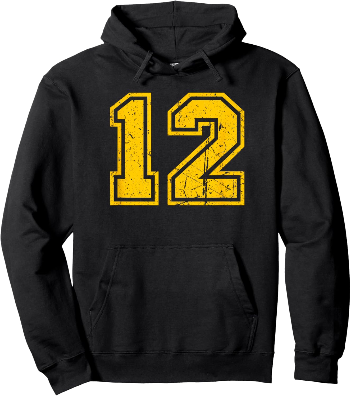 Number #12 Sport Yellow Vintage Number Hoodie - Hoodie | Black