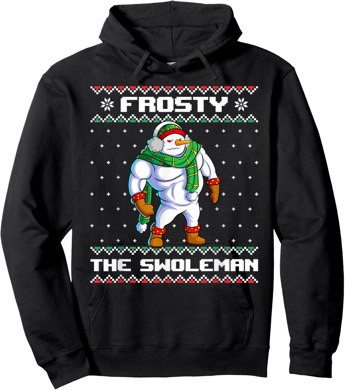 Frosty the Swoleman Funny Snowman Gym Christmas Ugly Sweater Hoodie - Hoodie | Black
