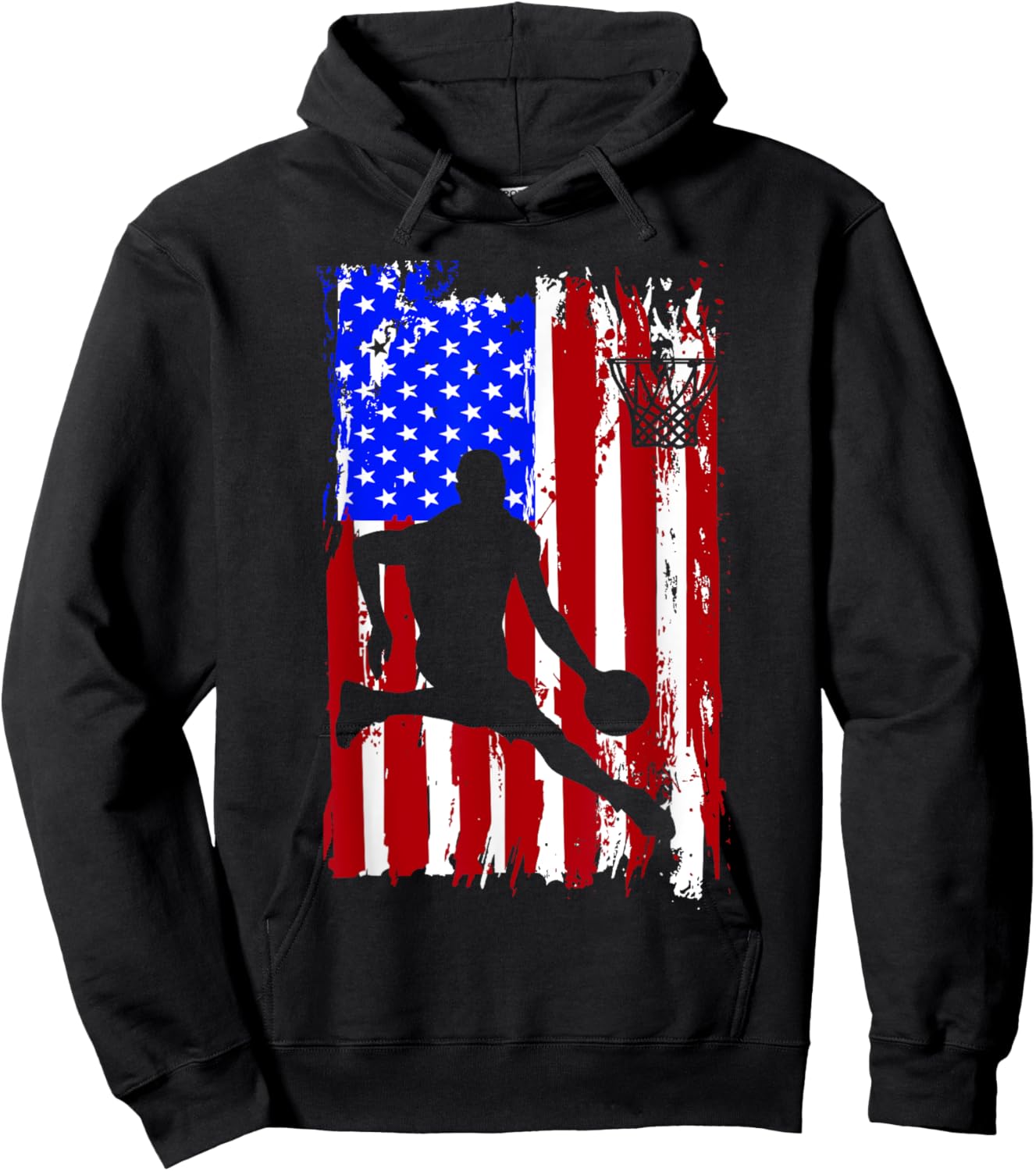 Vintage American Flag Basketball Hoodie - Hoodie | Black