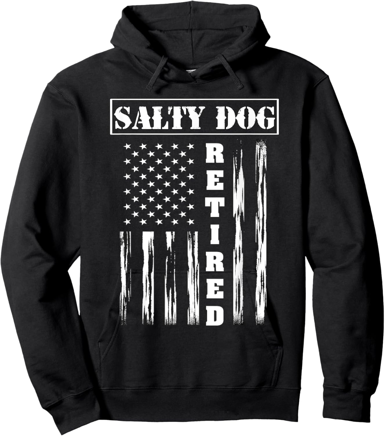Salty Dog Retired Veteran - American Flag Men Hoodie - Hoodie | Black