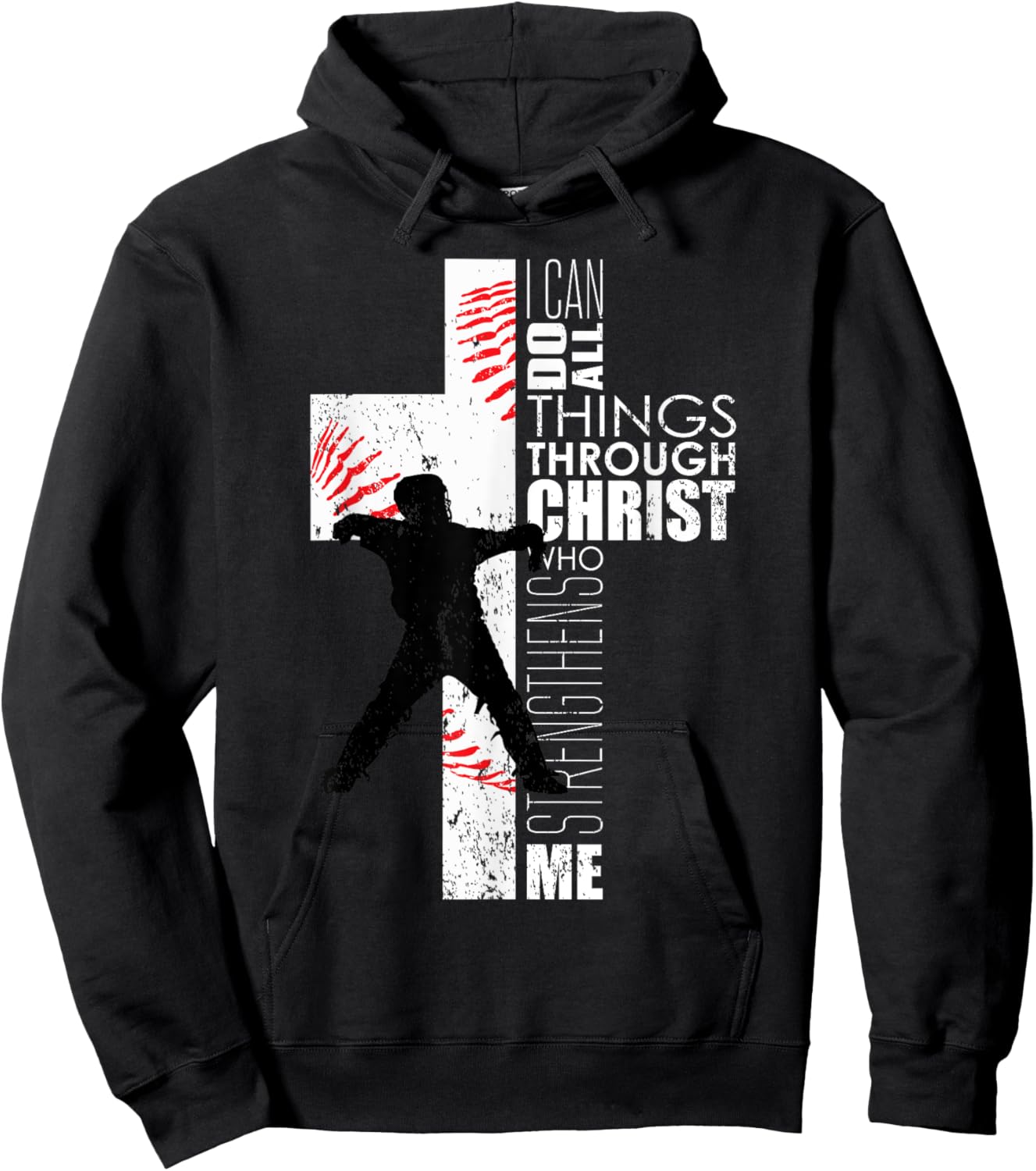 Christian Philippians 4:13 Kids Boys Cross Baseball Catcher Hoodie - Hoodie | Black