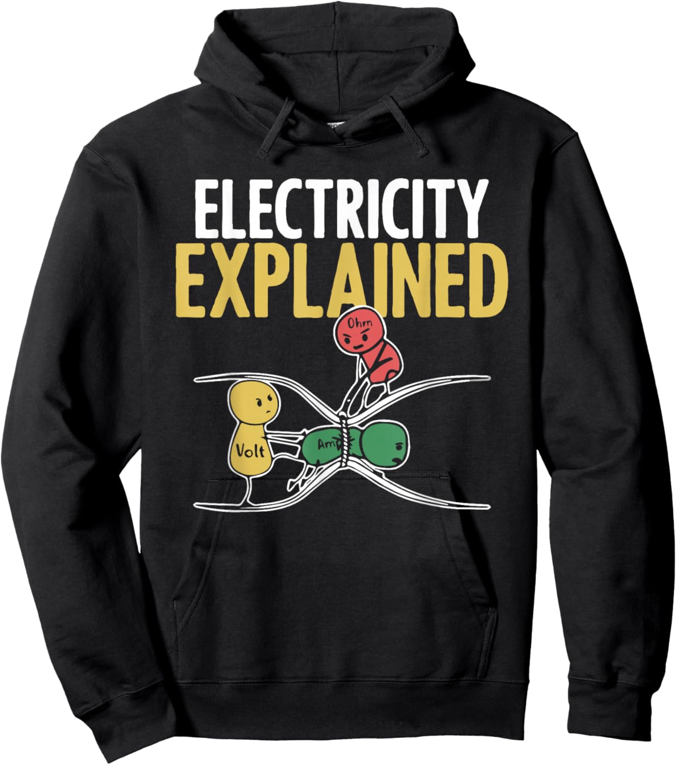 Electricity Explained Illustration Electrician Teacher Nerd Hoodie - Hoodie | Black