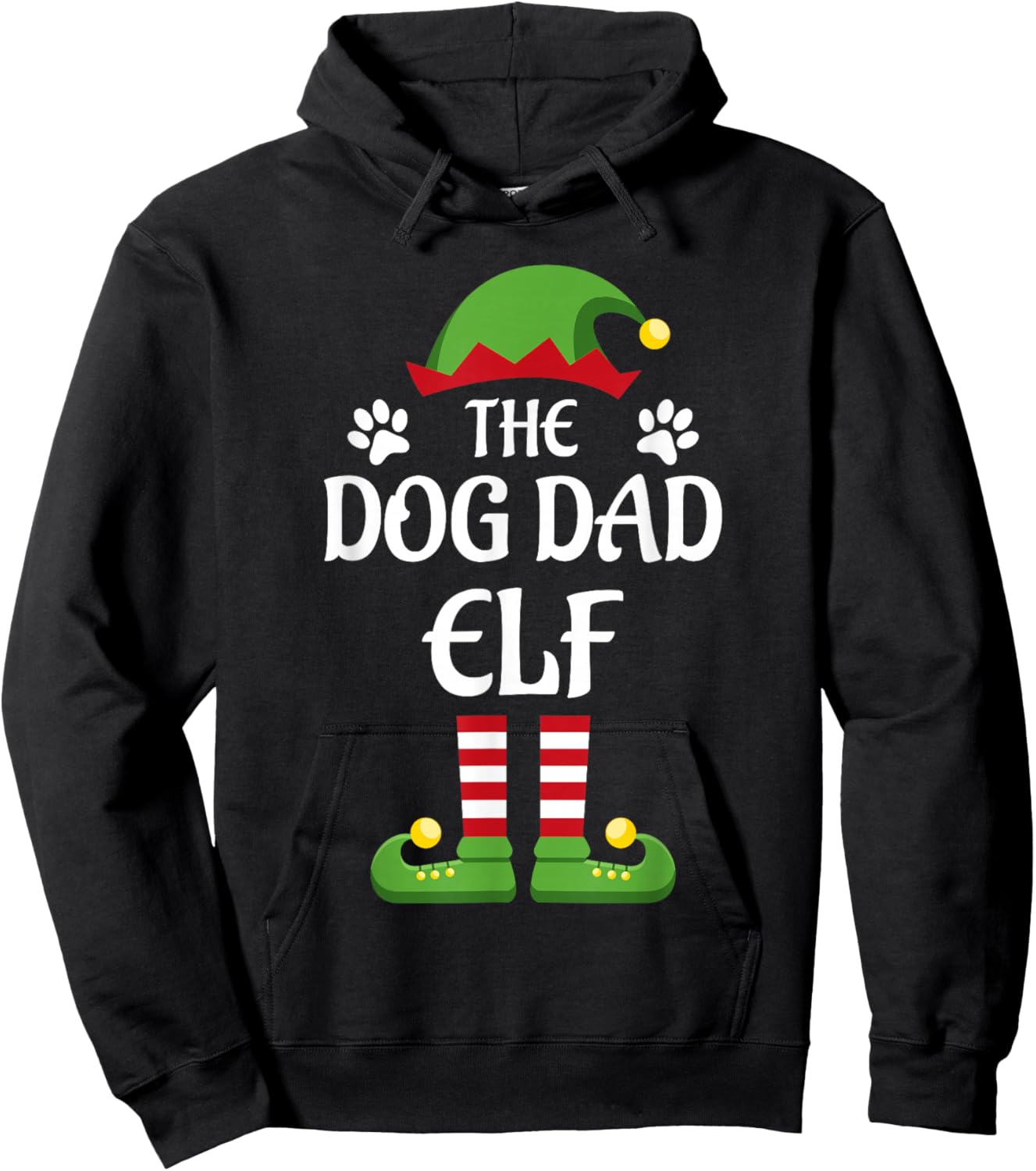 Dog Dad Elf Family Matching Group Christmas Hoodie - Hoodie | Black