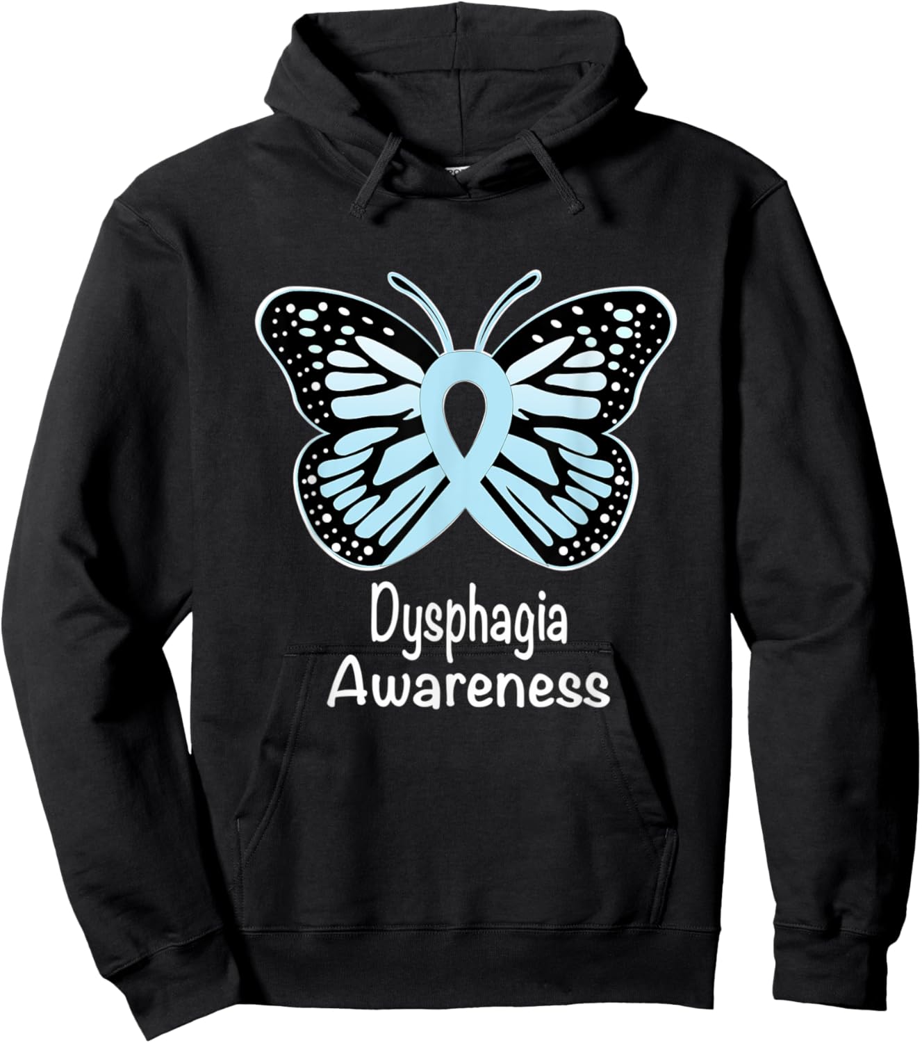 Dysphagia Awareness Warrior Support Light Blue Ribbon Hoodie - Hoodie | Black