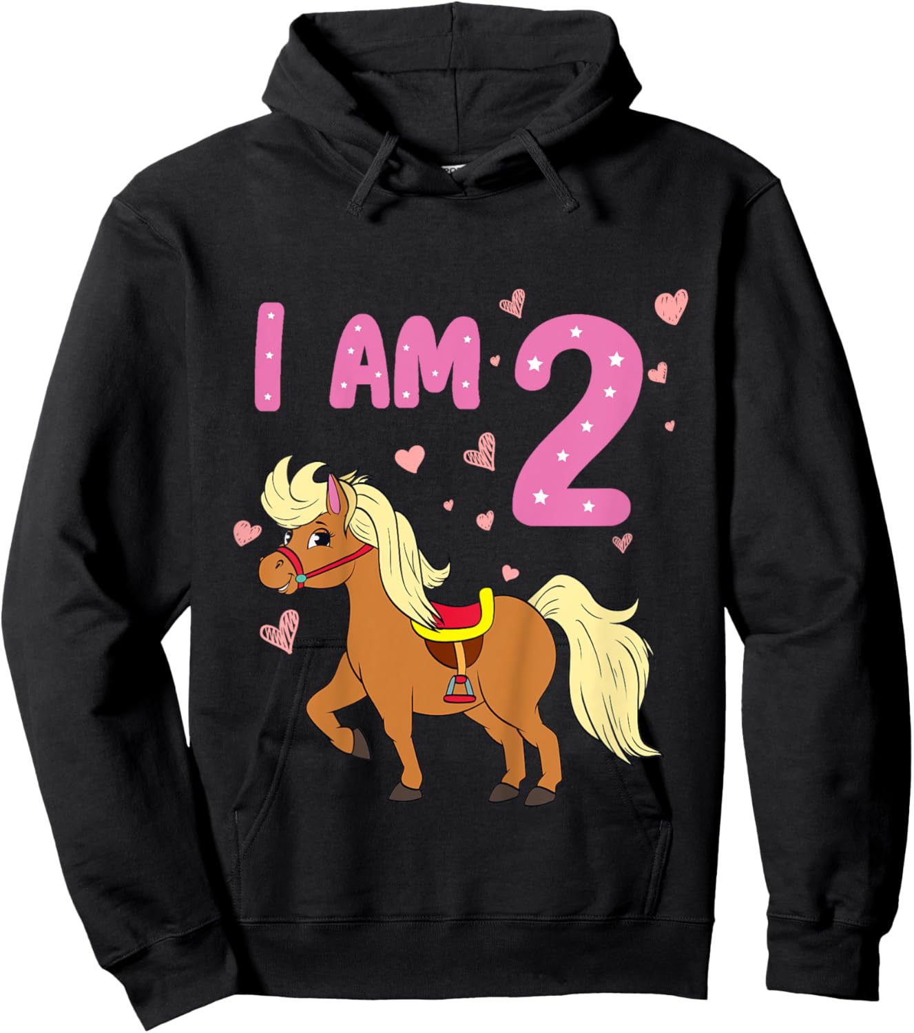 Pony Girl 2nd Birthday Horse 2 Years Old Girls Pony Birthday Hoodie - Hoodie | Black