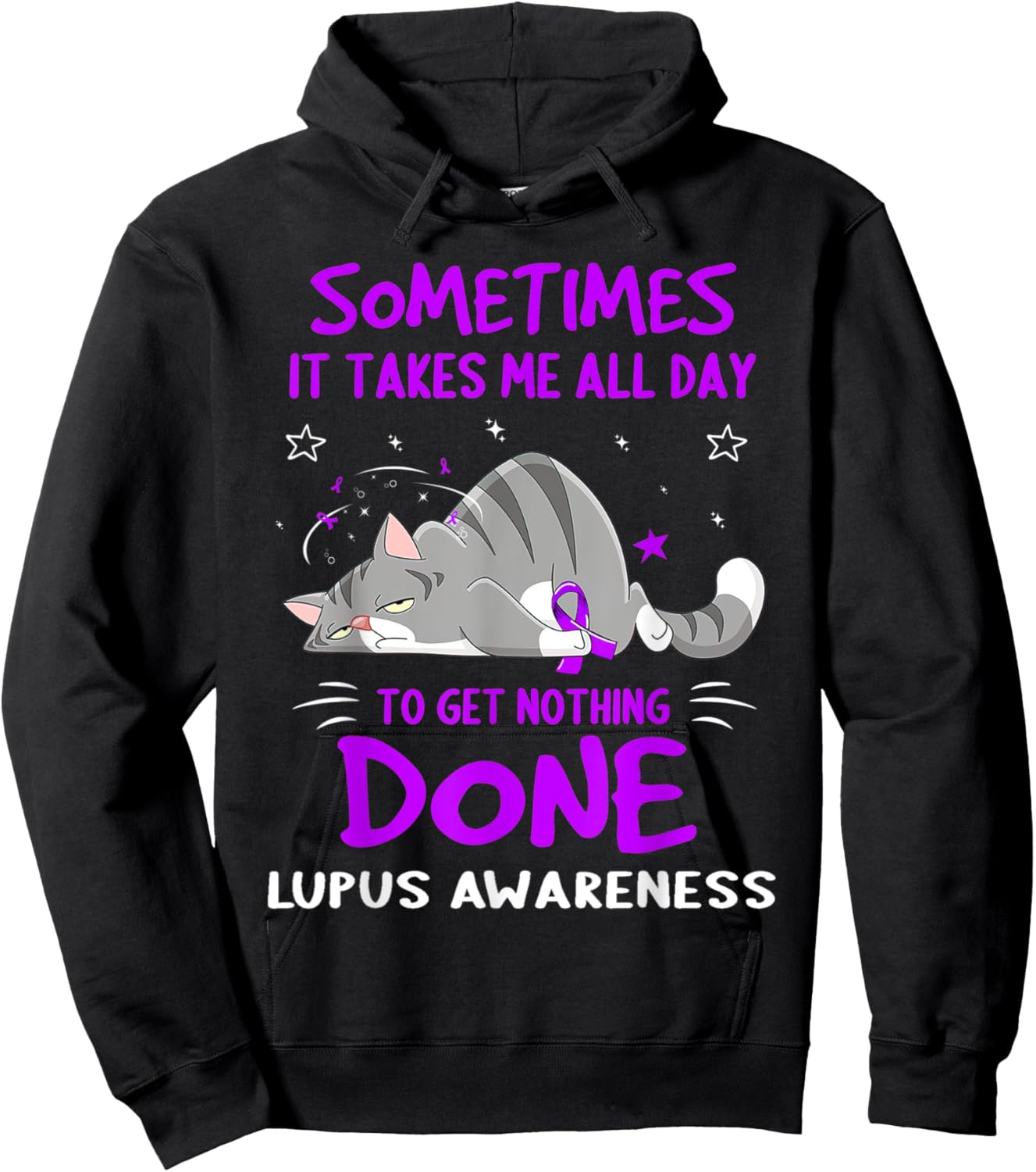 Lupus Awareness Cat Ribbon Hoodie - Hoodie | Black