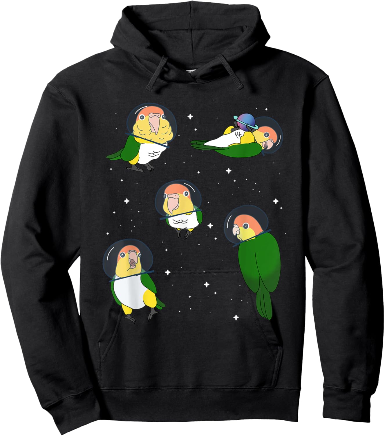 Cute White Bellied Caique Pattern Parrot memes Space Birbs Hoodie - Hoodie | Black