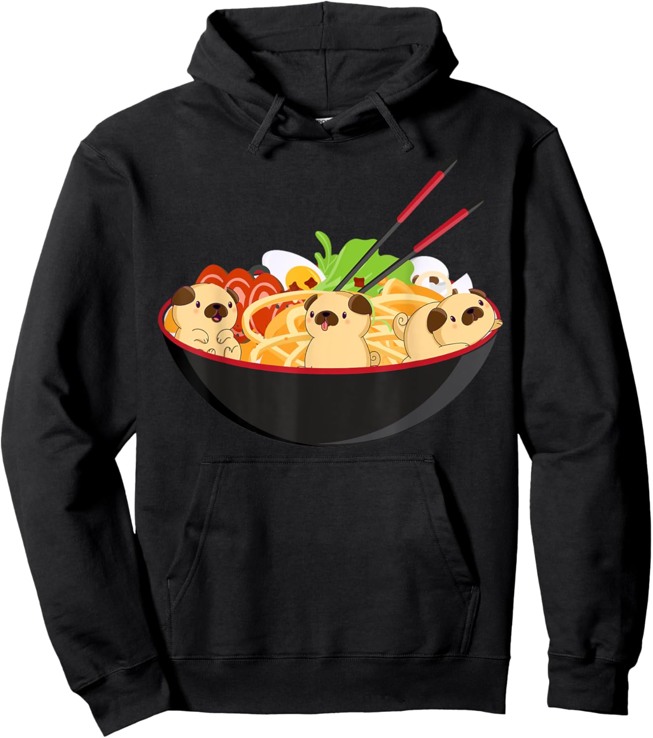 Cute Pug & Ramen Kawaii Anime Pug Puppy Lover Gift Hoodie - Hoodie | Black