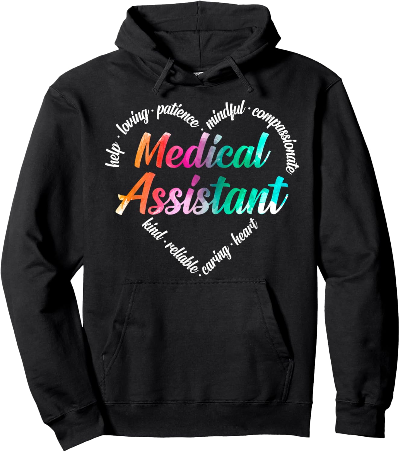 Medical Assistant Heart Word Cloud Watercolour Rainbow Hoodie - Hoodie | Black
