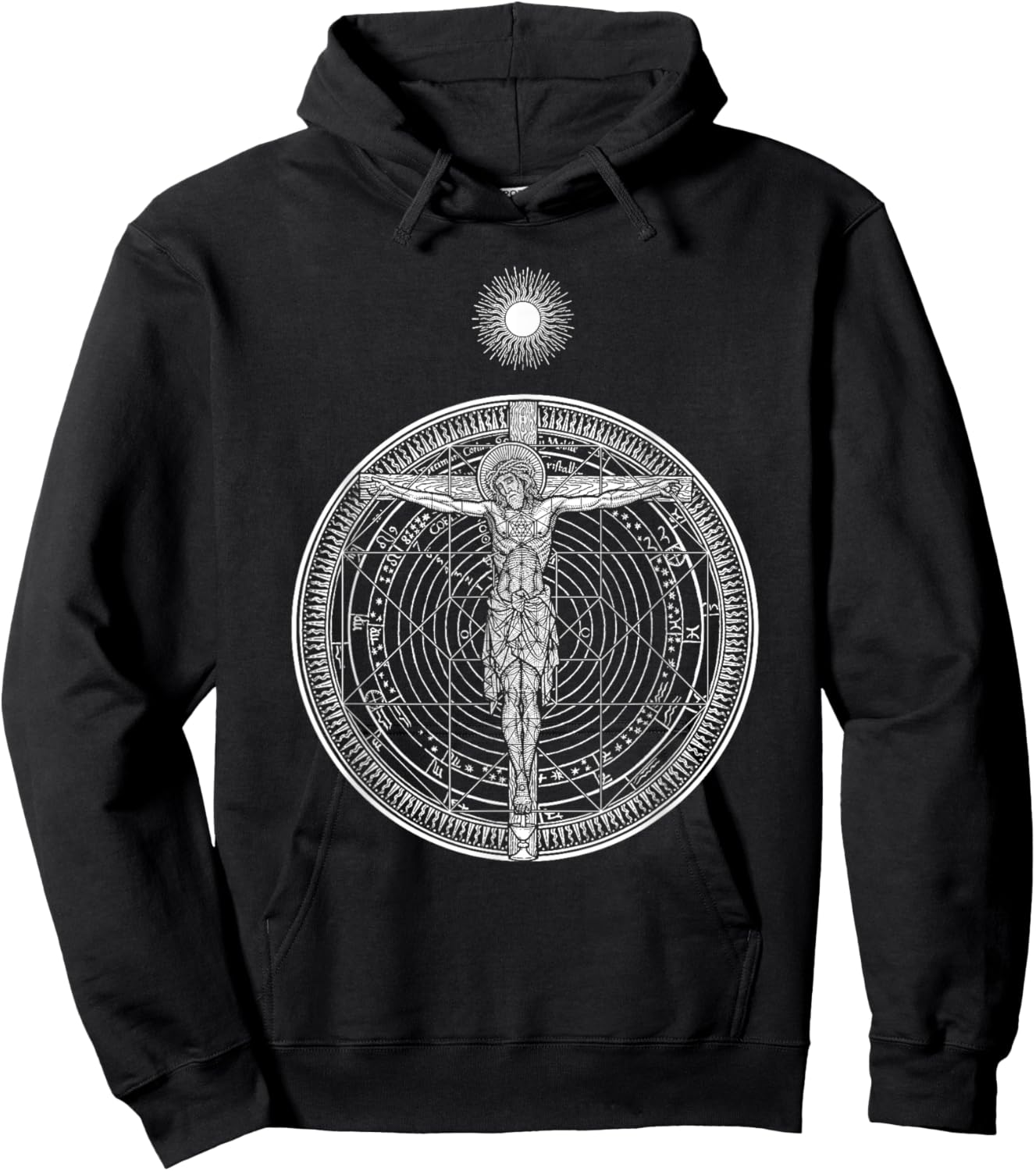 CRUCIFIXION Hypercube Cosmic Christ Crucifix Mandala Sun God Hoodie - Hoodie | Black