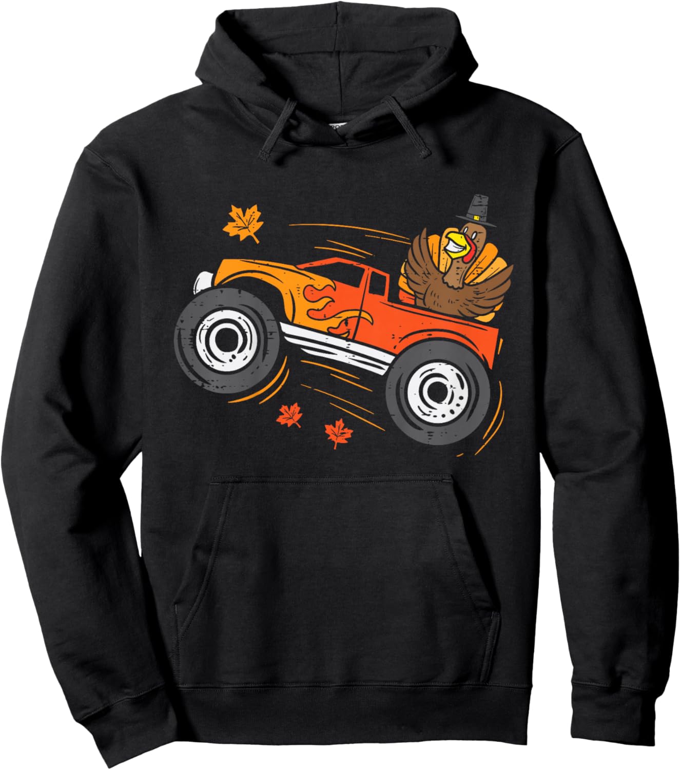 Turkey Monster Truck Funny Boys Thanksgiving Toddler Kids Hoodie - Hoodie | Black