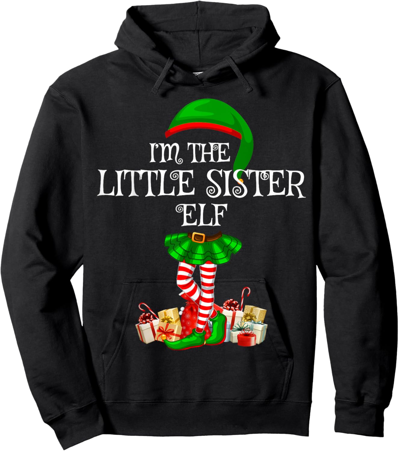 Matching Family Group I'm The Little Sister Elf Christmas Hoodie - Hoodie | Black