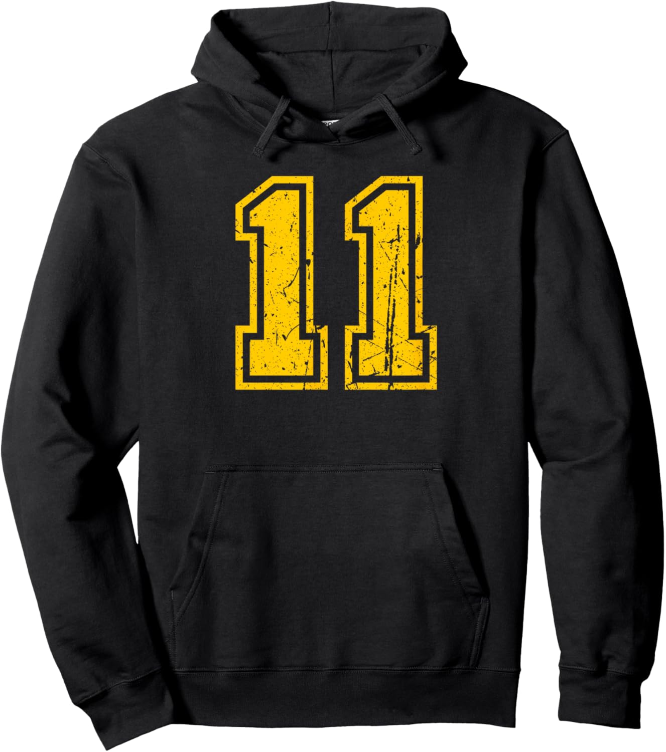 Number #11 Sport Yellow Vintage Number Hoodie - Hoodie | Black