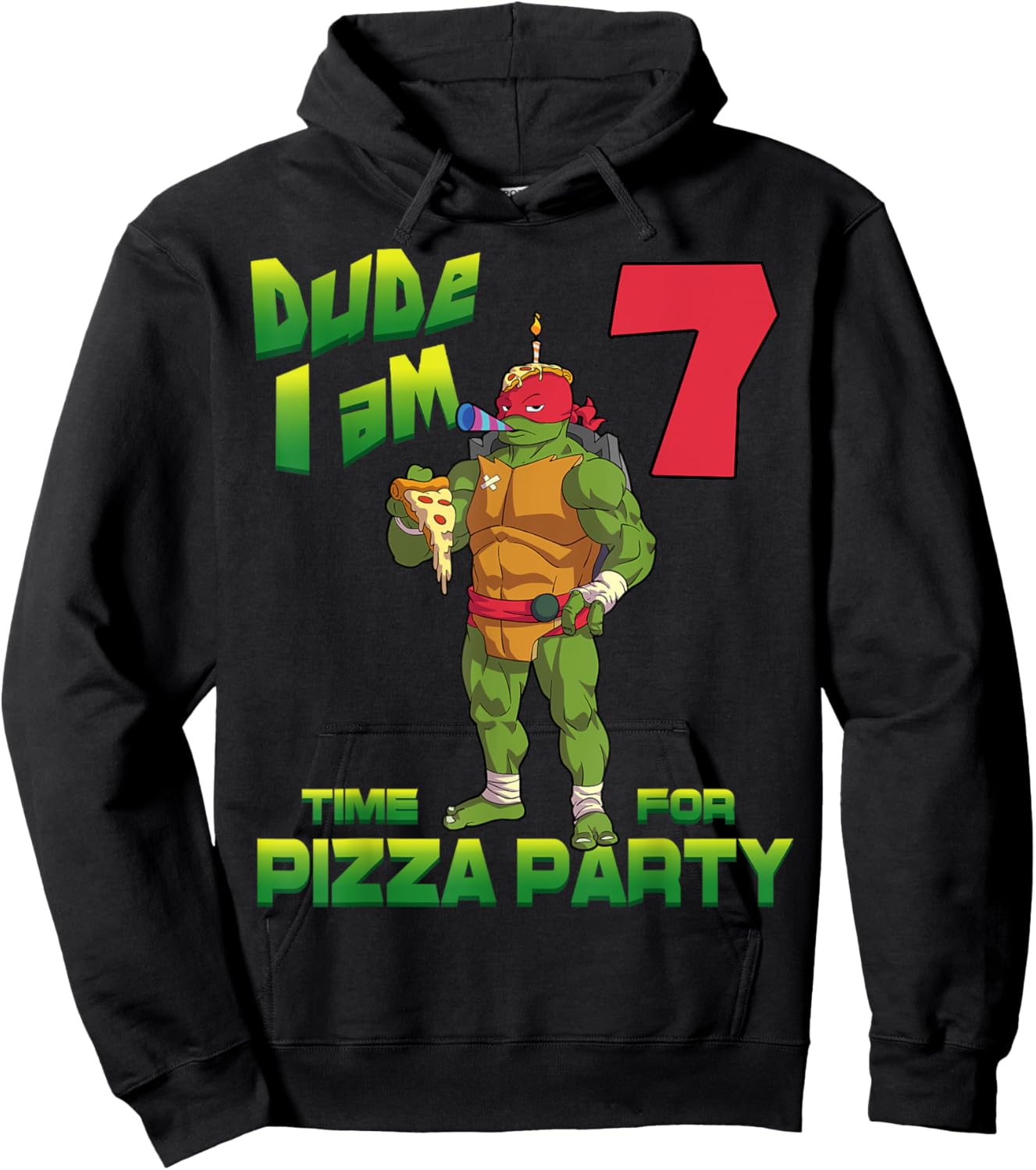 Mademark x Teenage Mutant Ninja Turtles - Dude I am 7 Years Old Raphael Pizza Birthday Party Hoodie - Hoodie | Black