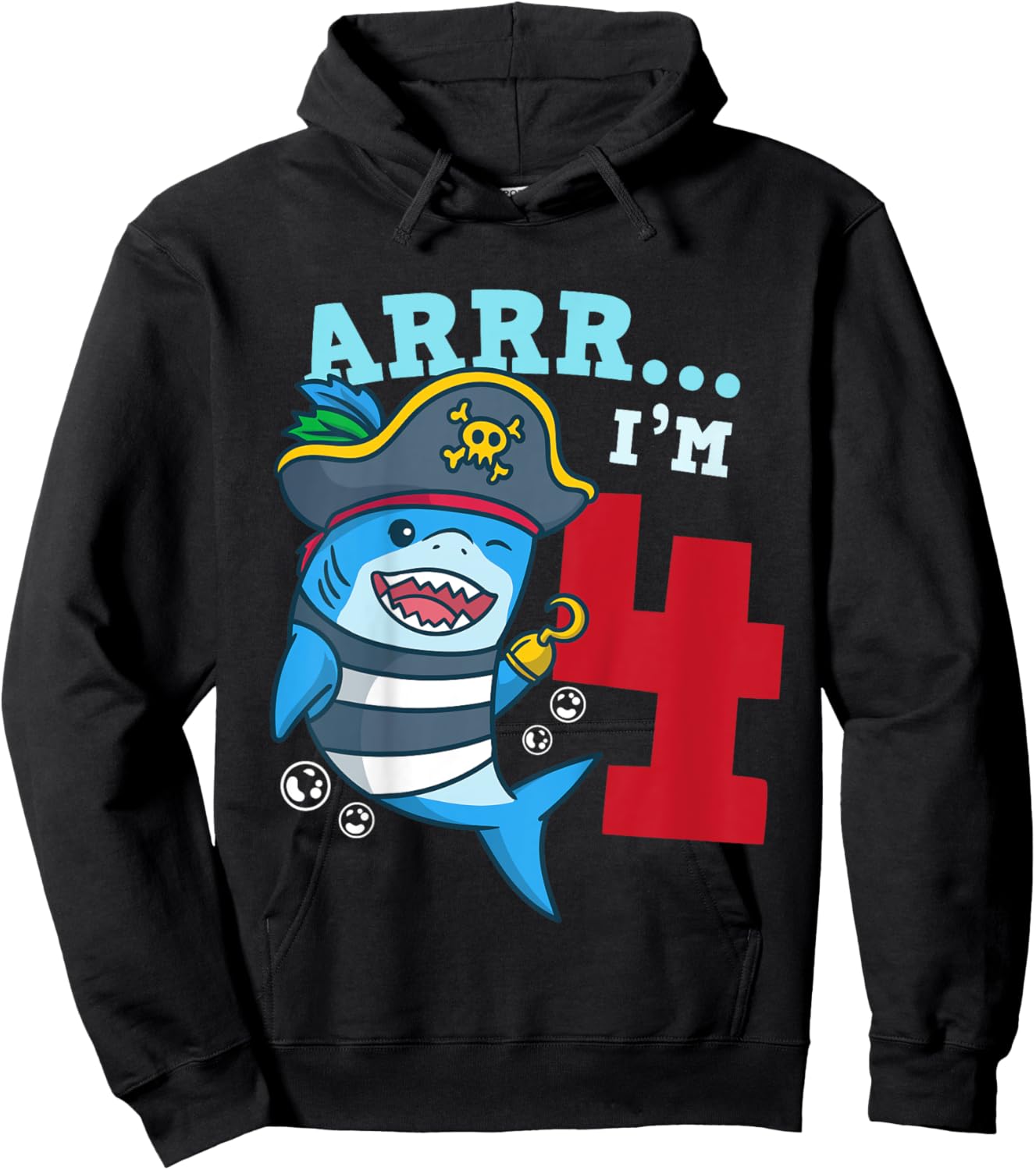 4th Birthday Pirate Shark I’m 4 Four Years Old Gift Hoodie - Hoodie | Black