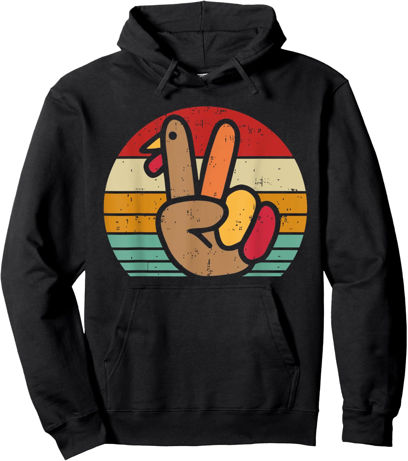 Peace Sign Turkey Hand Thanksgiving Retro Vintage Men Women Hoodie - Hoodie | Black